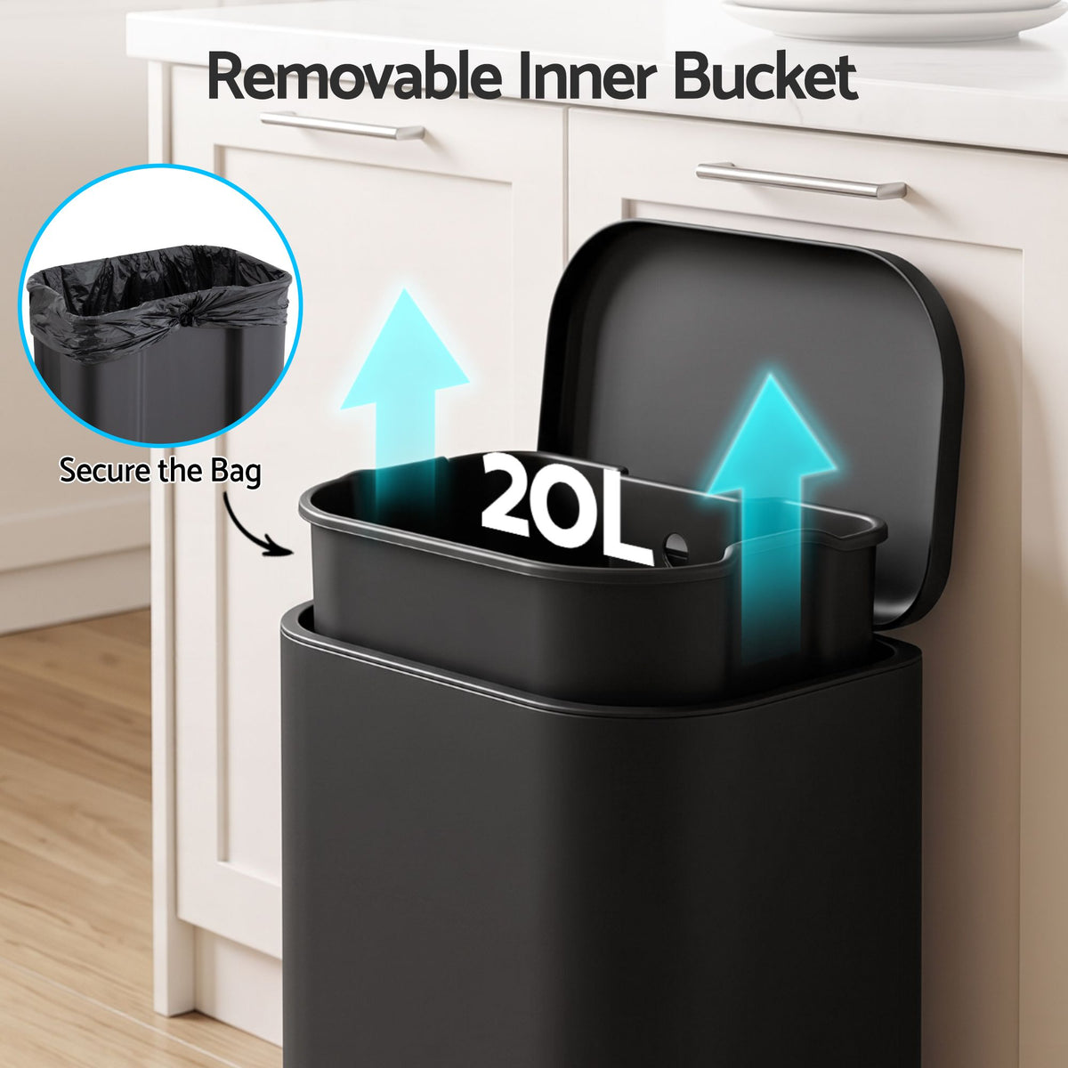 20L Steel Pedal Trash Bin with Soft Close Lid - Black