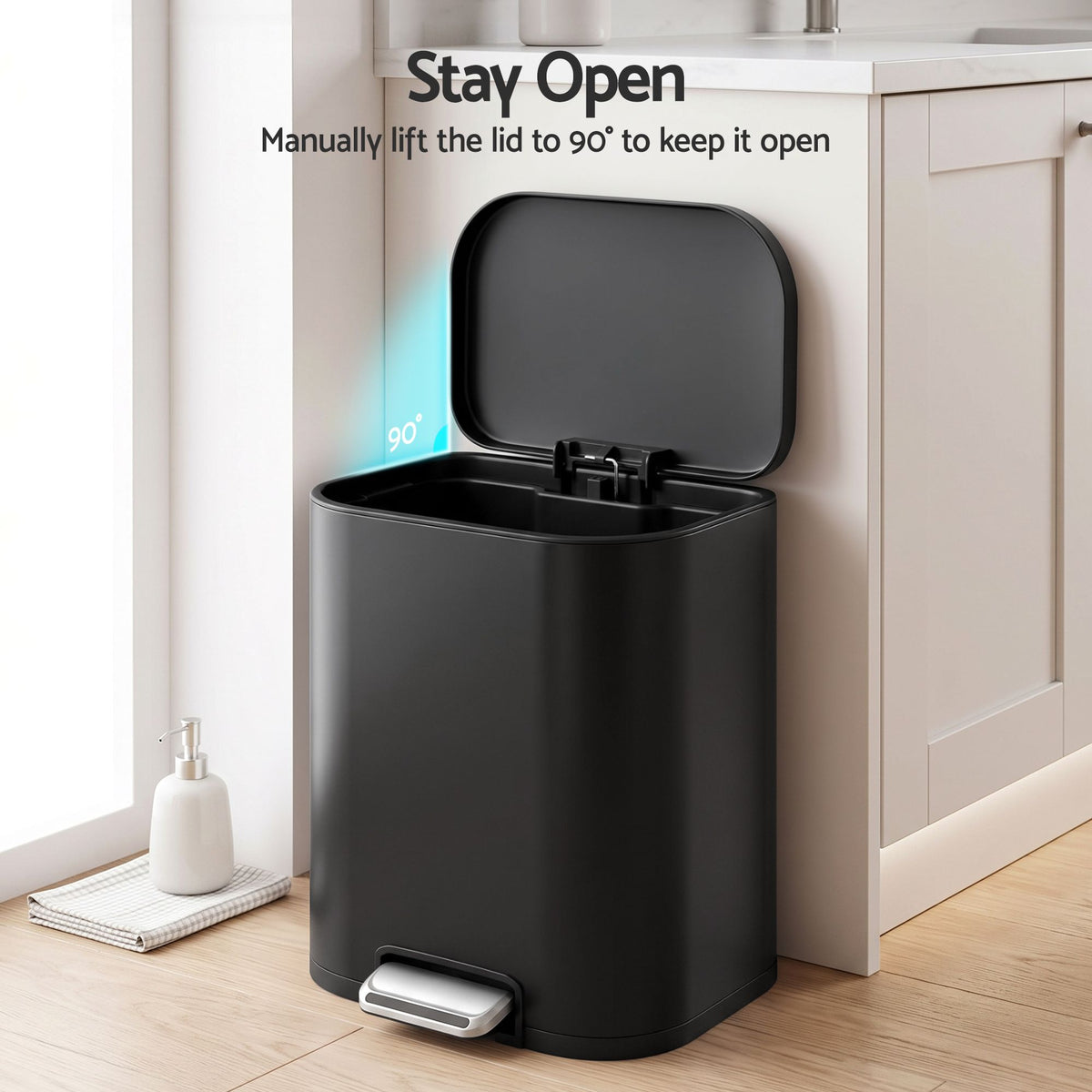 20L Steel Pedal Trash Bin with Soft Close Lid - Black