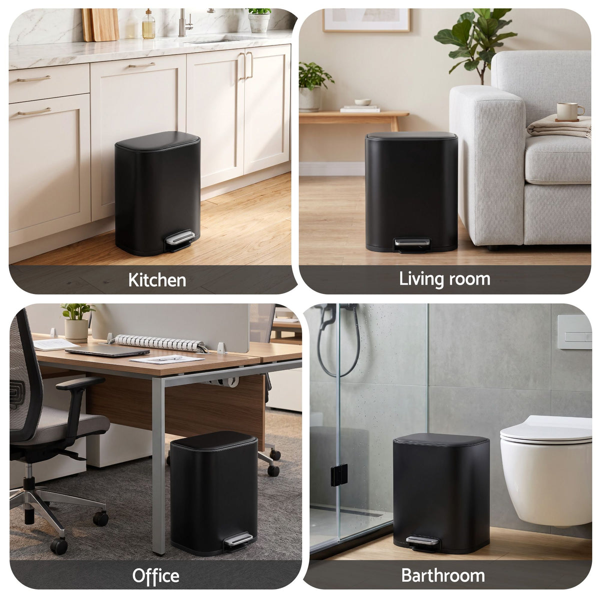 20L Steel Pedal Trash Bin with Soft Close Lid - Black