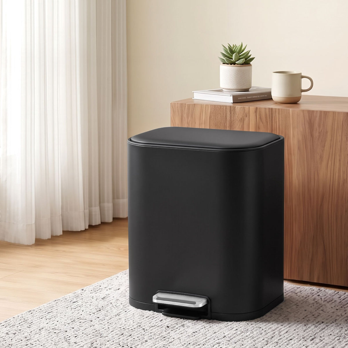 20L Steel Pedal Trash Bin with Soft Close Lid - Black