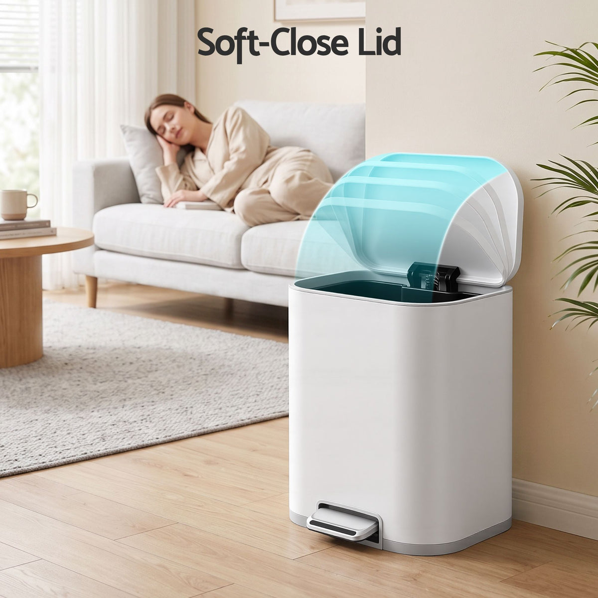 20L Steel Pedal Trash Bin with Soft Close Lid - White