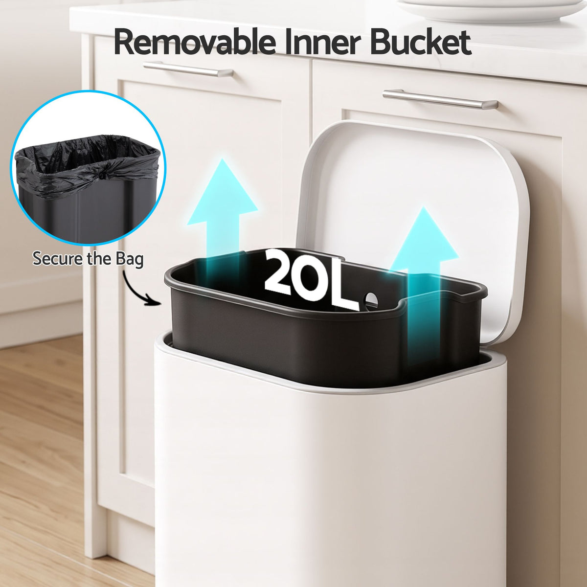 20L Steel Pedal Trash Bin with Soft Close Lid - White