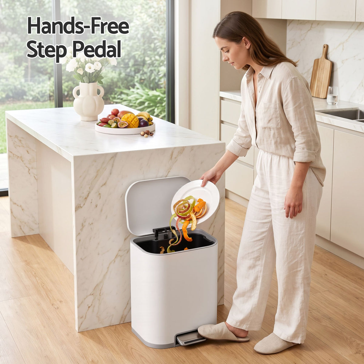 20L Steel Pedal Trash Bin with Soft Close Lid - White