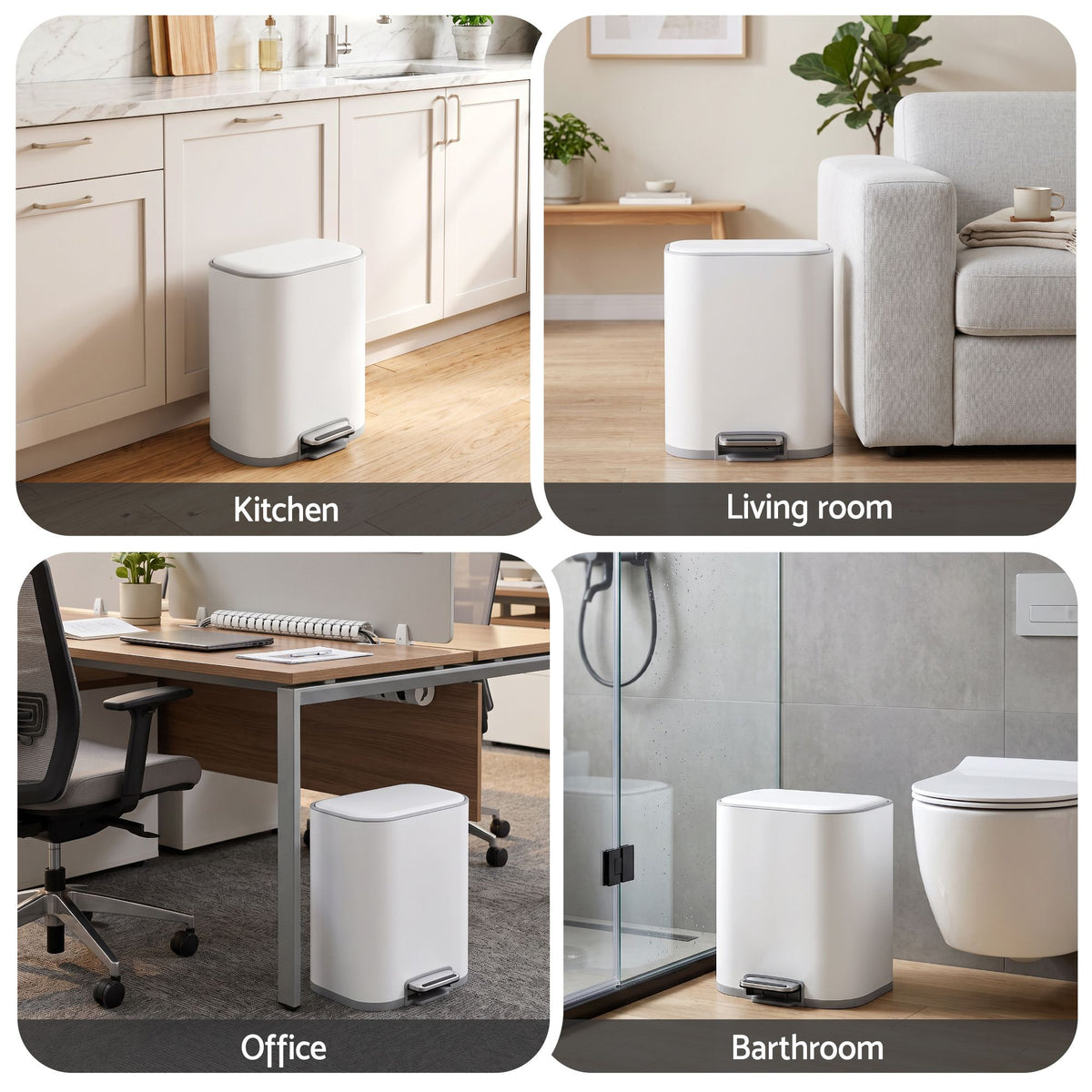 20L Steel Pedal Trash Bin with Soft Close Lid - White