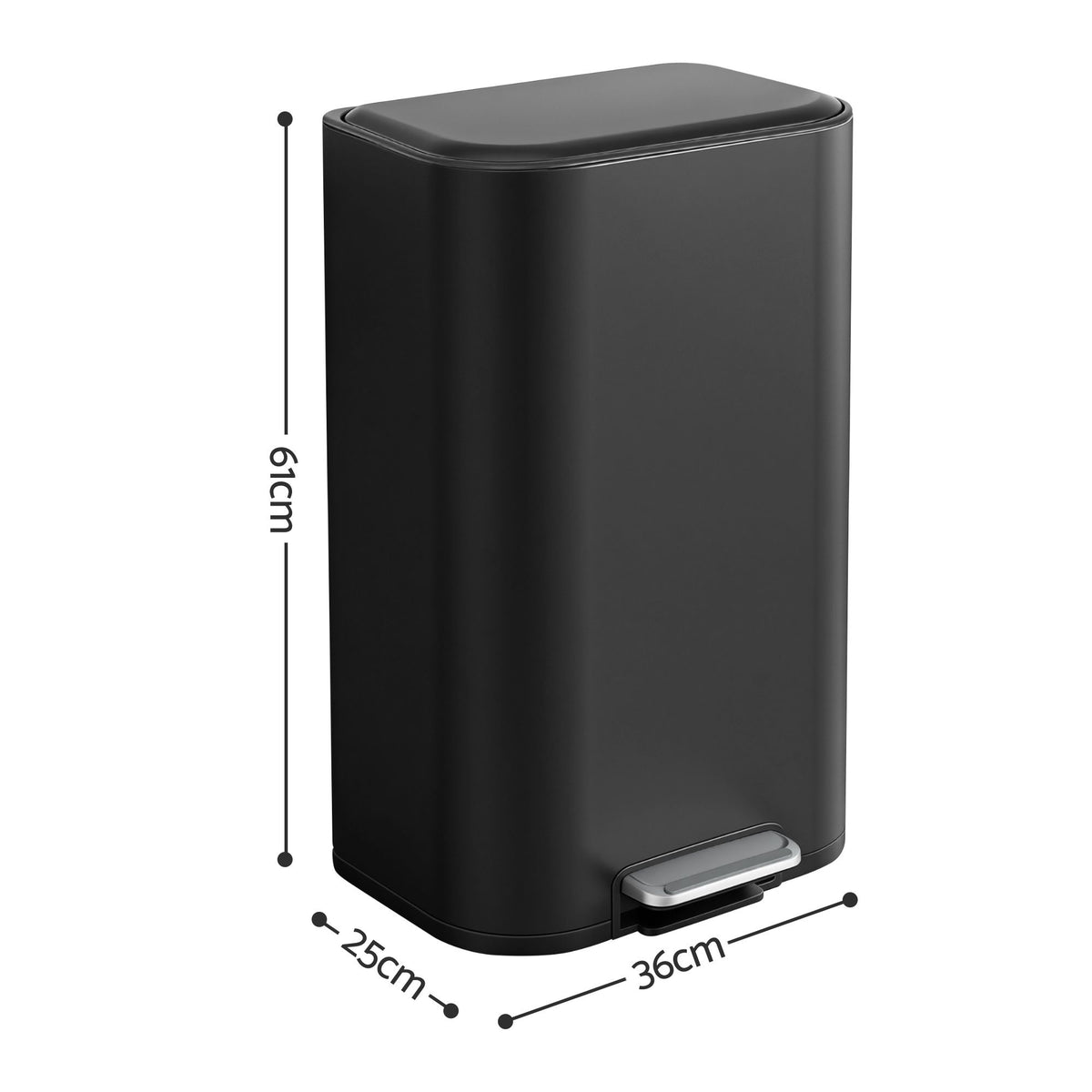 30L Pedal Rubbish Bin with Soft Close Lid - Black