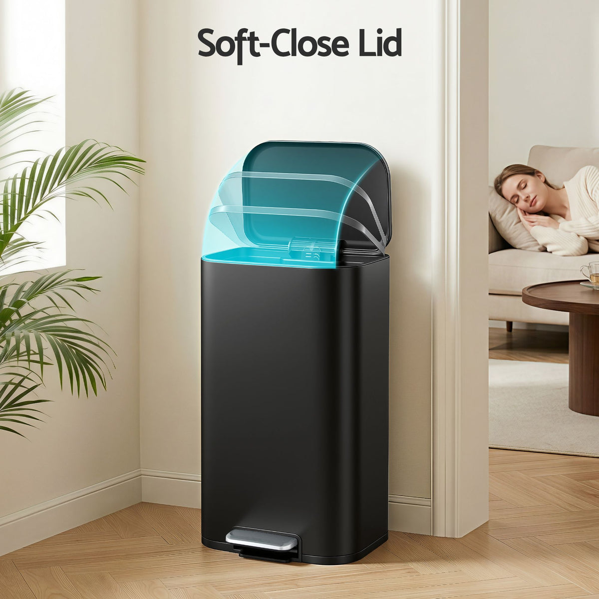 30L Pedal Rubbish Bin with Soft Close Lid - Black