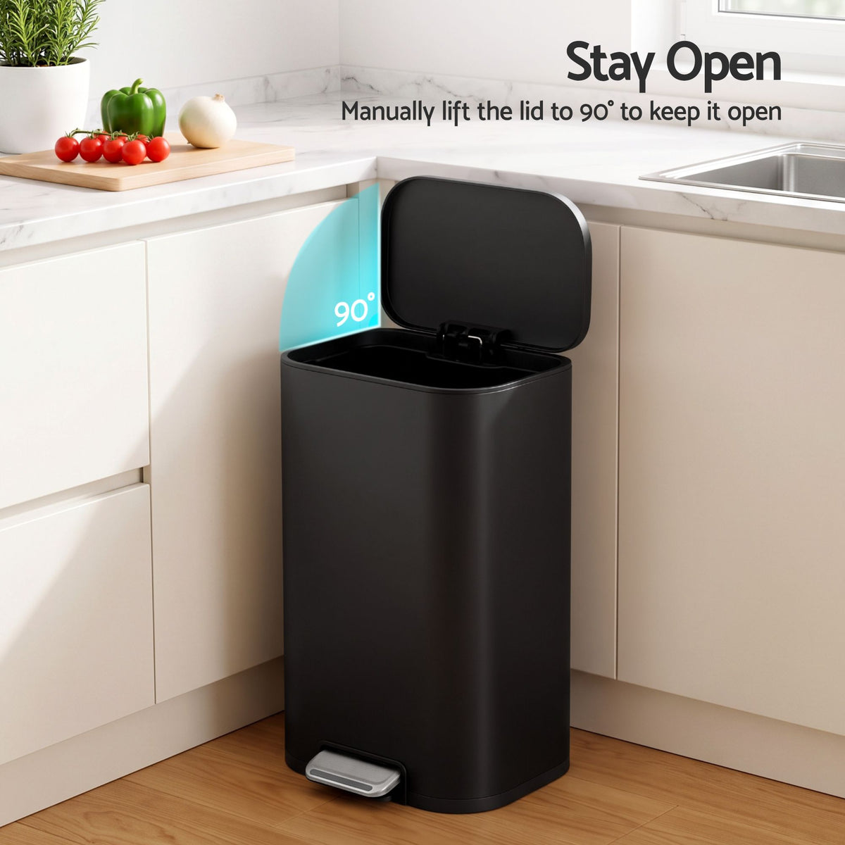 30L Pedal Rubbish Bin with Soft Close Lid - Black