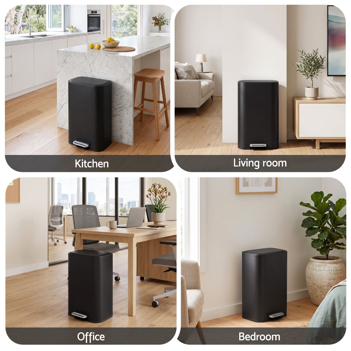 30L Pedal Rubbish Bin with Soft Close Lid - Black