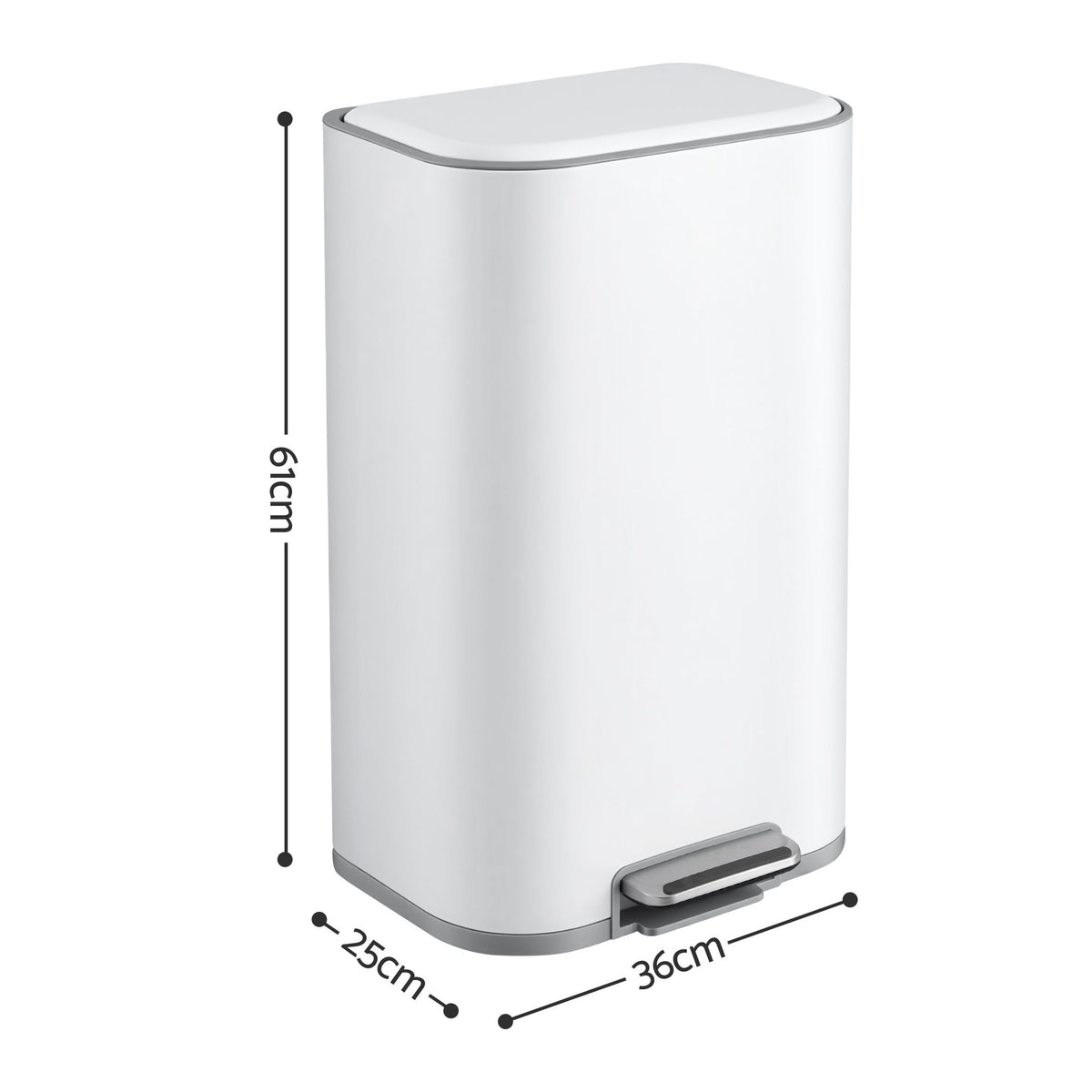 30L Pedal Rubbish Bin with Soft Close Lid - White