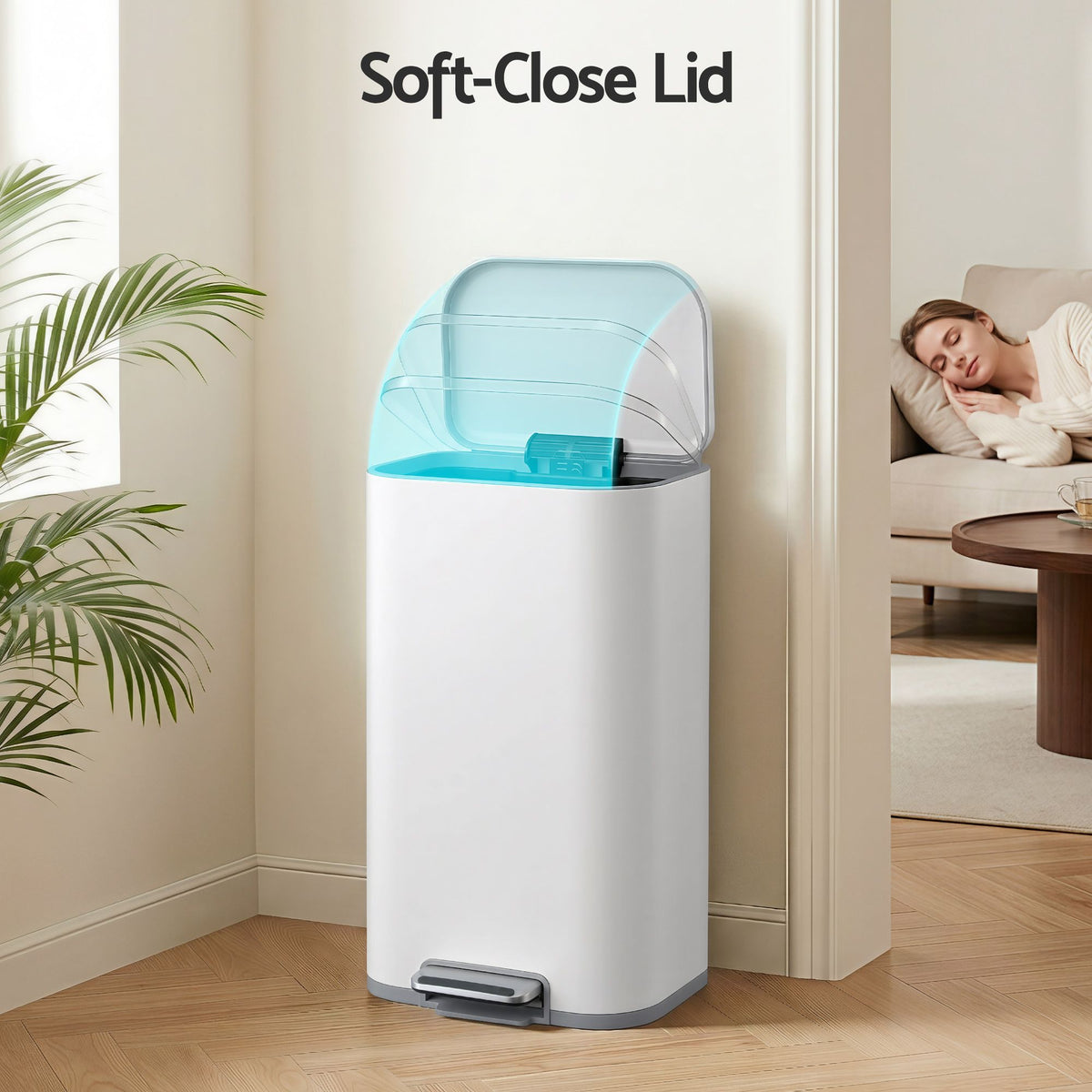 30L Pedal Rubbish Bin with Soft Close Lid - White