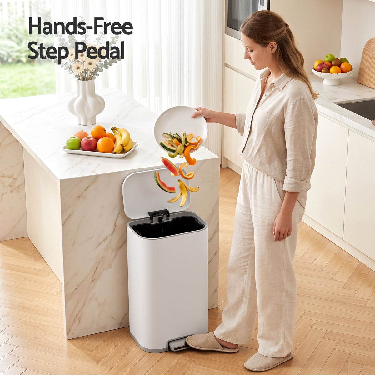 30L Pedal Rubbish Bin with Soft Close Lid - White