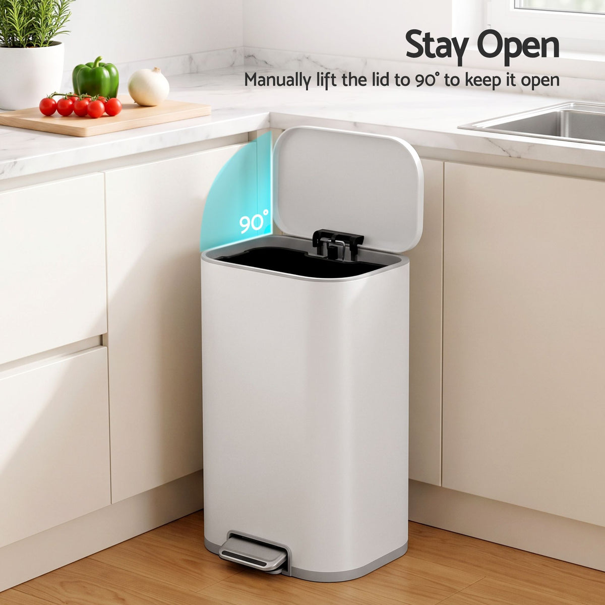 30L Pedal Rubbish Bin with Soft Close Lid - White
