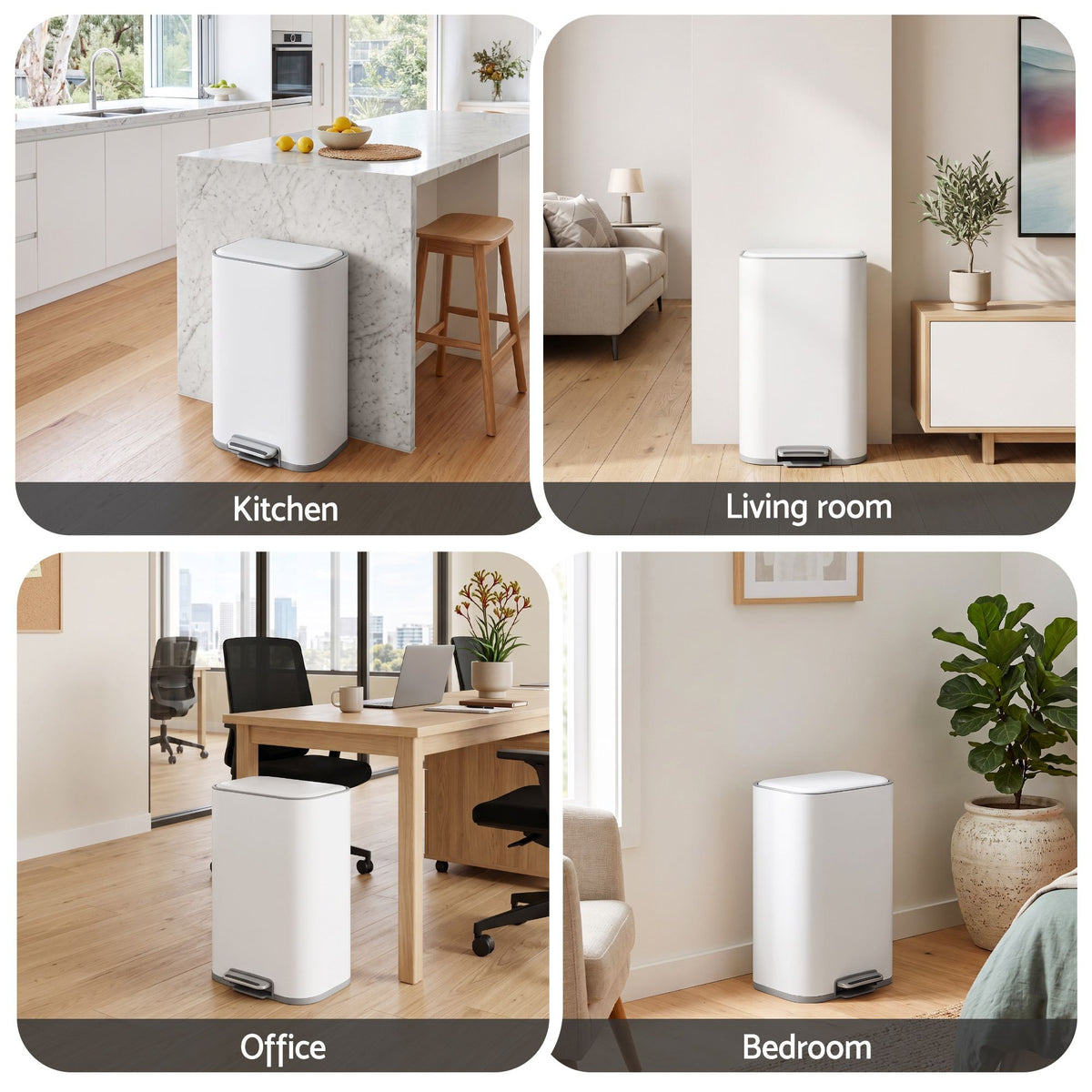 30L Pedal Rubbish Bin with Soft Close Lid - White
