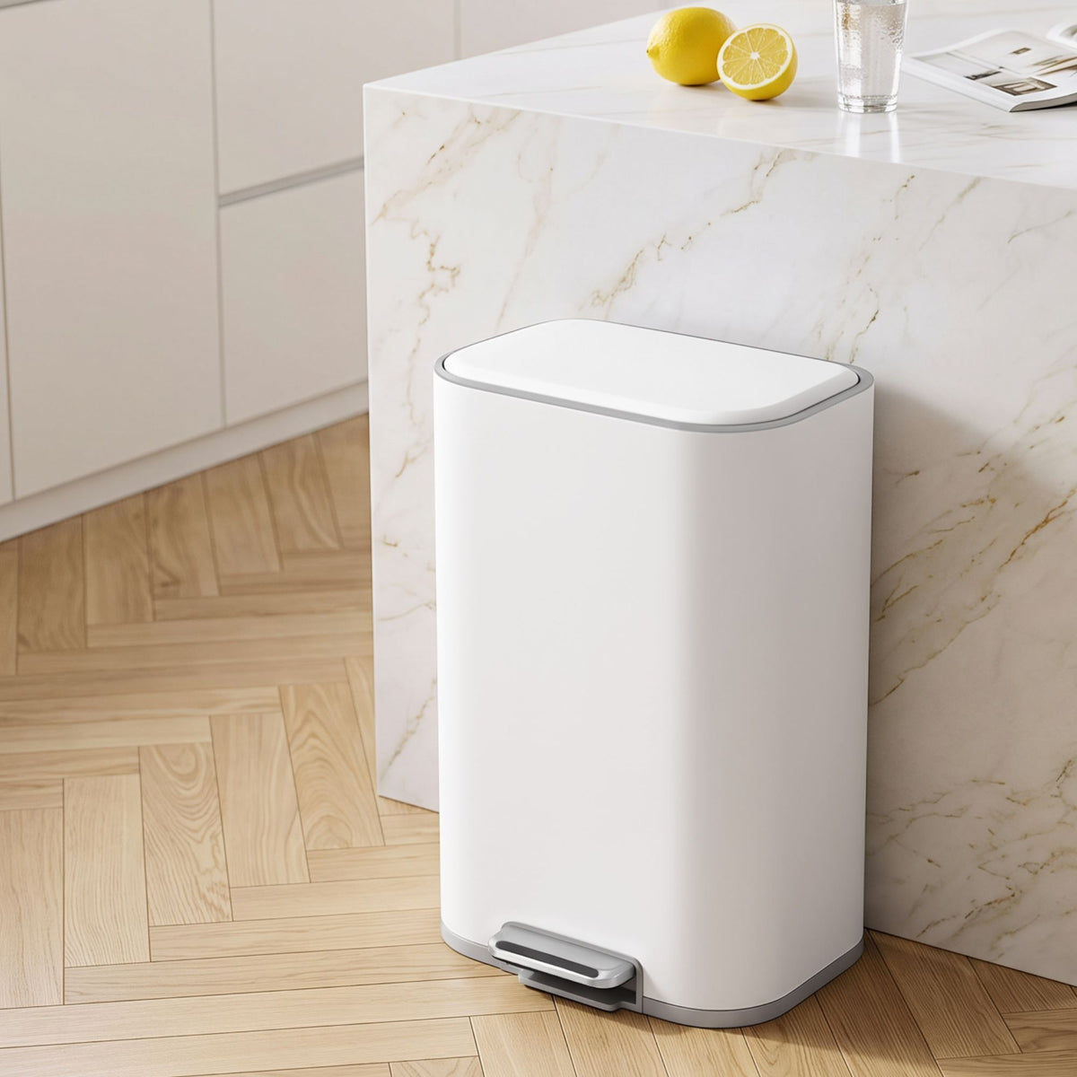 30L Pedal Rubbish Bin with Soft Close Lid - White