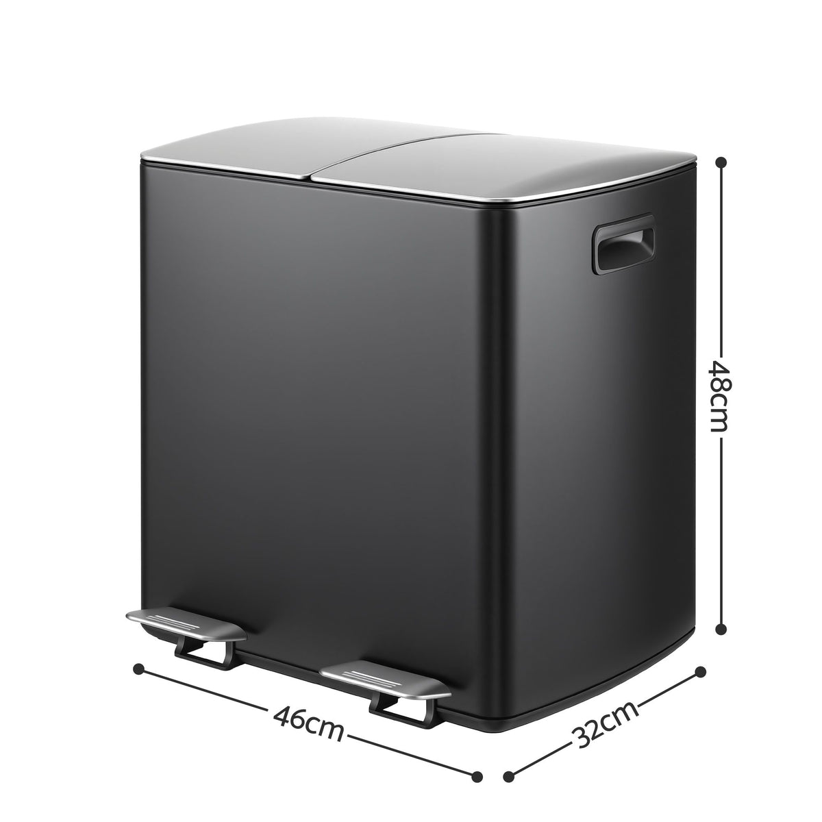 Pedal Bin Dual Compartment 40L Waste Recycle Dustbin - Black