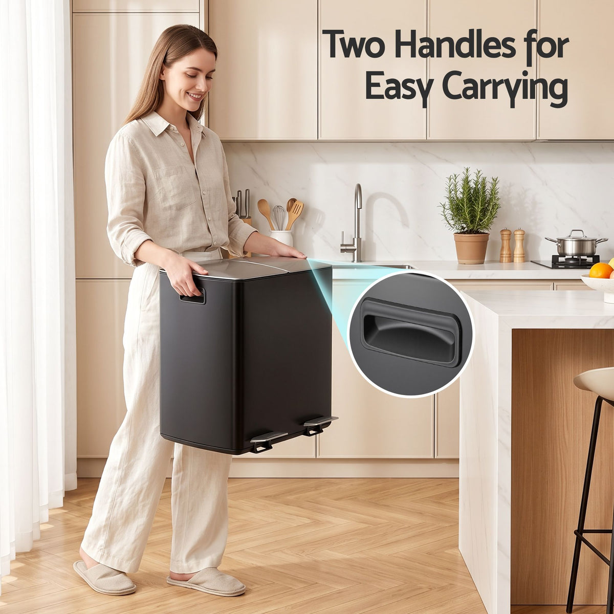 Pedal Bin Dual Compartment 40L Waste Recycle Dustbin - Black