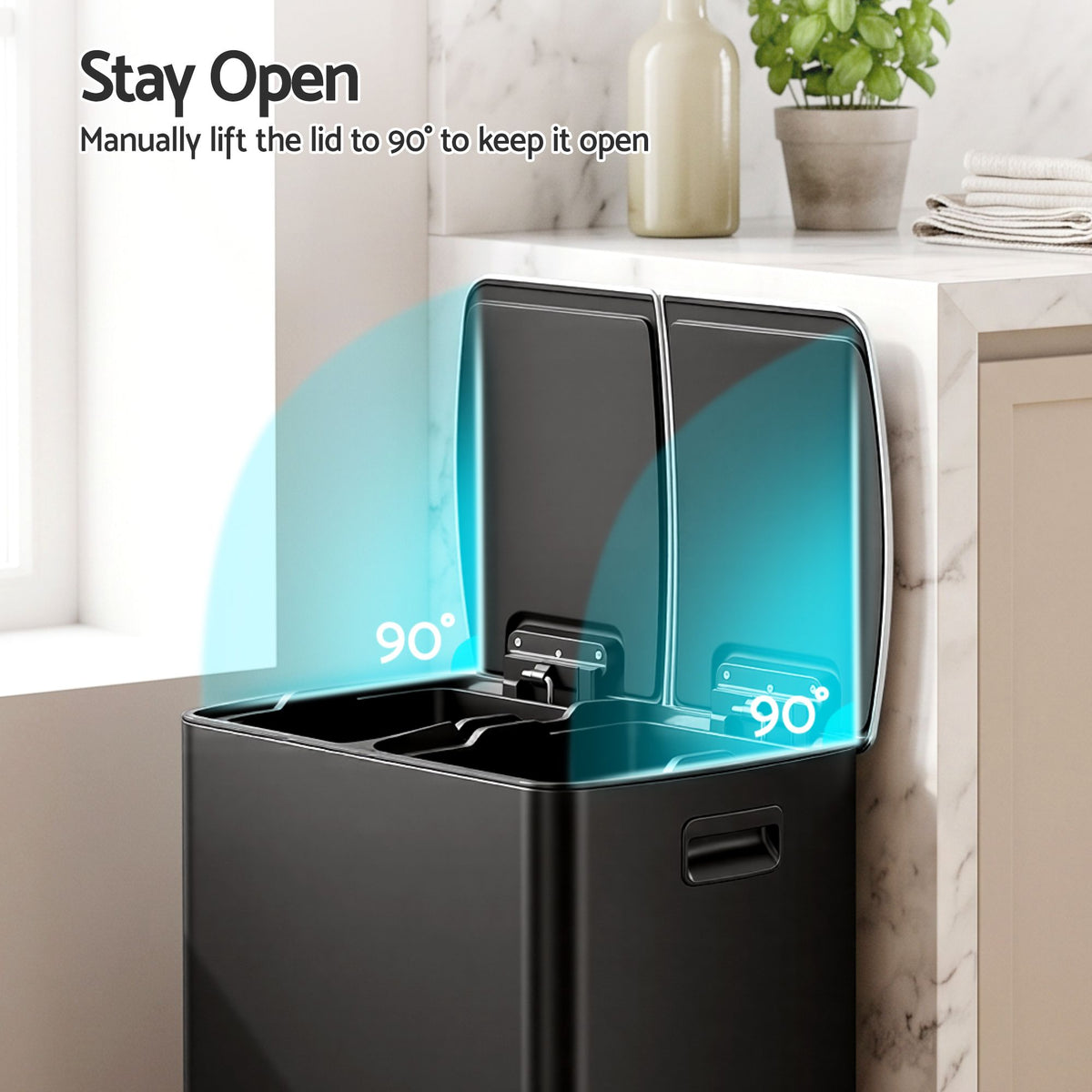 Pedal Bin Dual Compartment 40L Waste Recycle Dustbin - Black