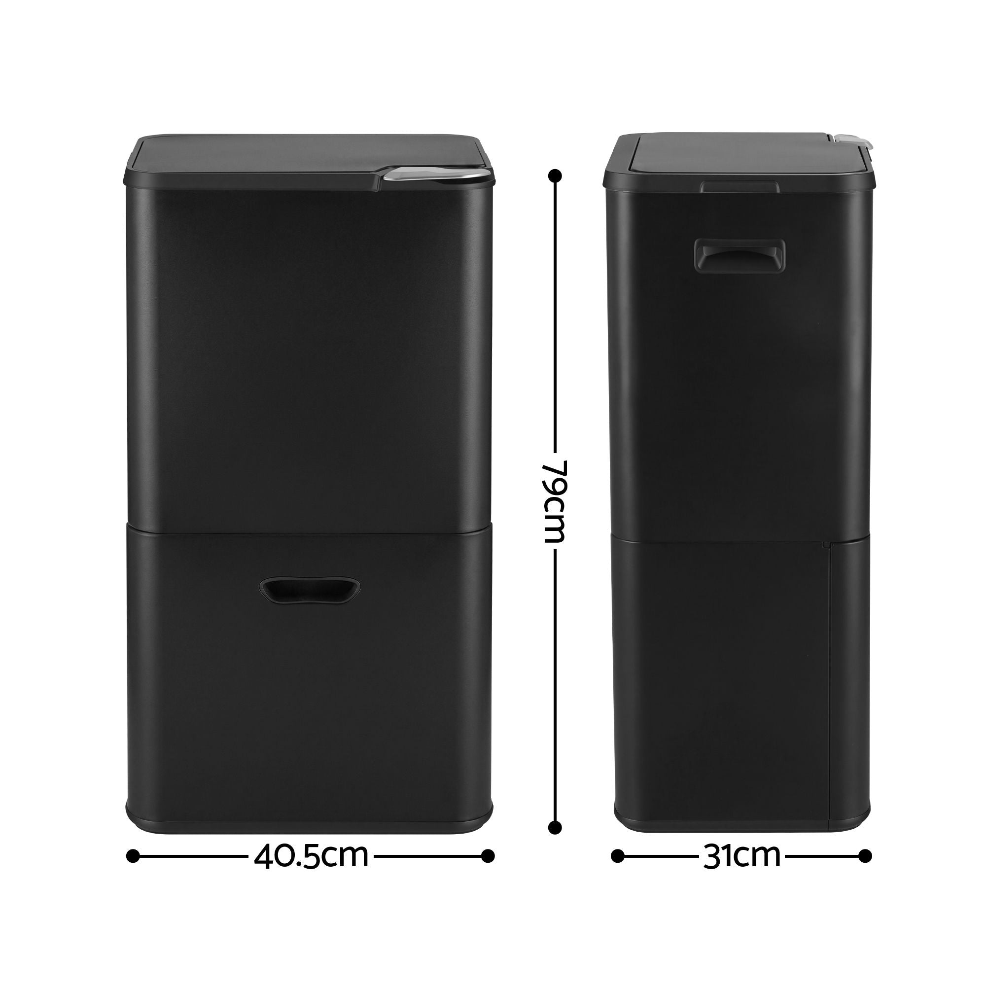 63L 3-Compartment Carbon Steel Split Door Rubbish Bin - Black