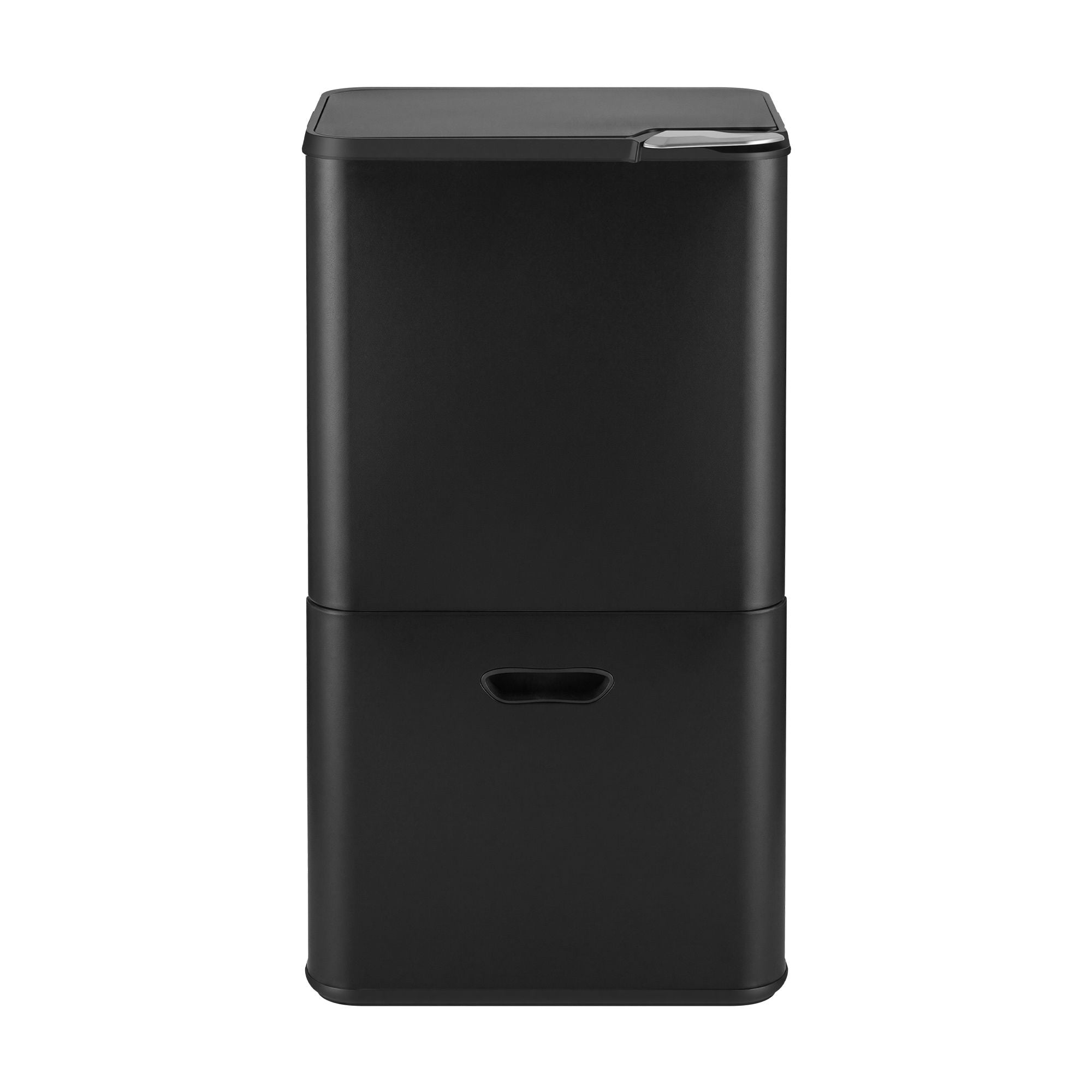63L 3-Compartment Carbon Steel Split Door Rubbish Bin - Black