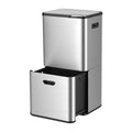 63L 3-Compartment Stainless Steel Split Door Rubbish Bin - Silver