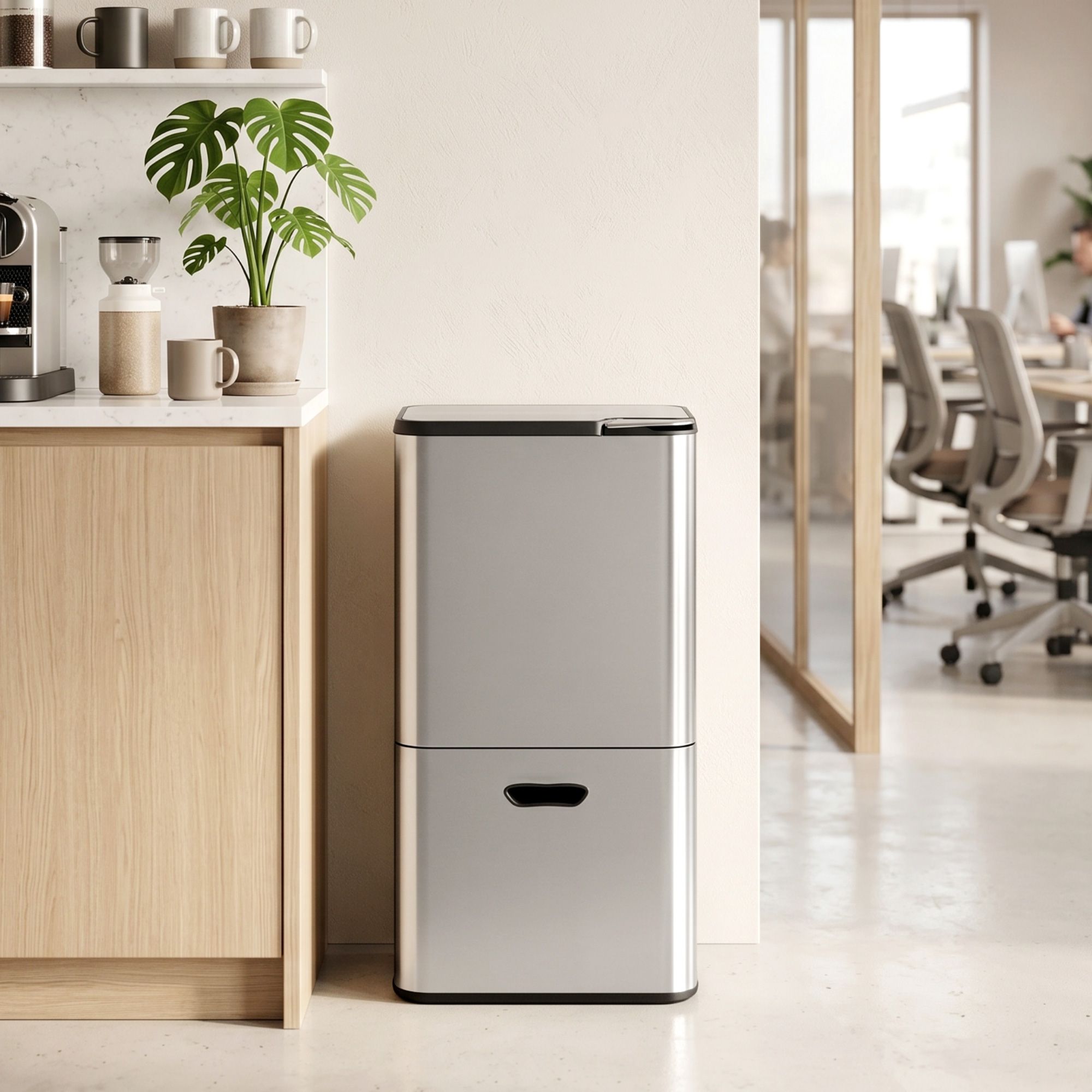 63L 3-Compartment Stainless Steel Split Door Rubbish Bin - Silver
