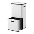 63L 3-Compartment Carbon Steel Rubbish Bin with Split Door - White