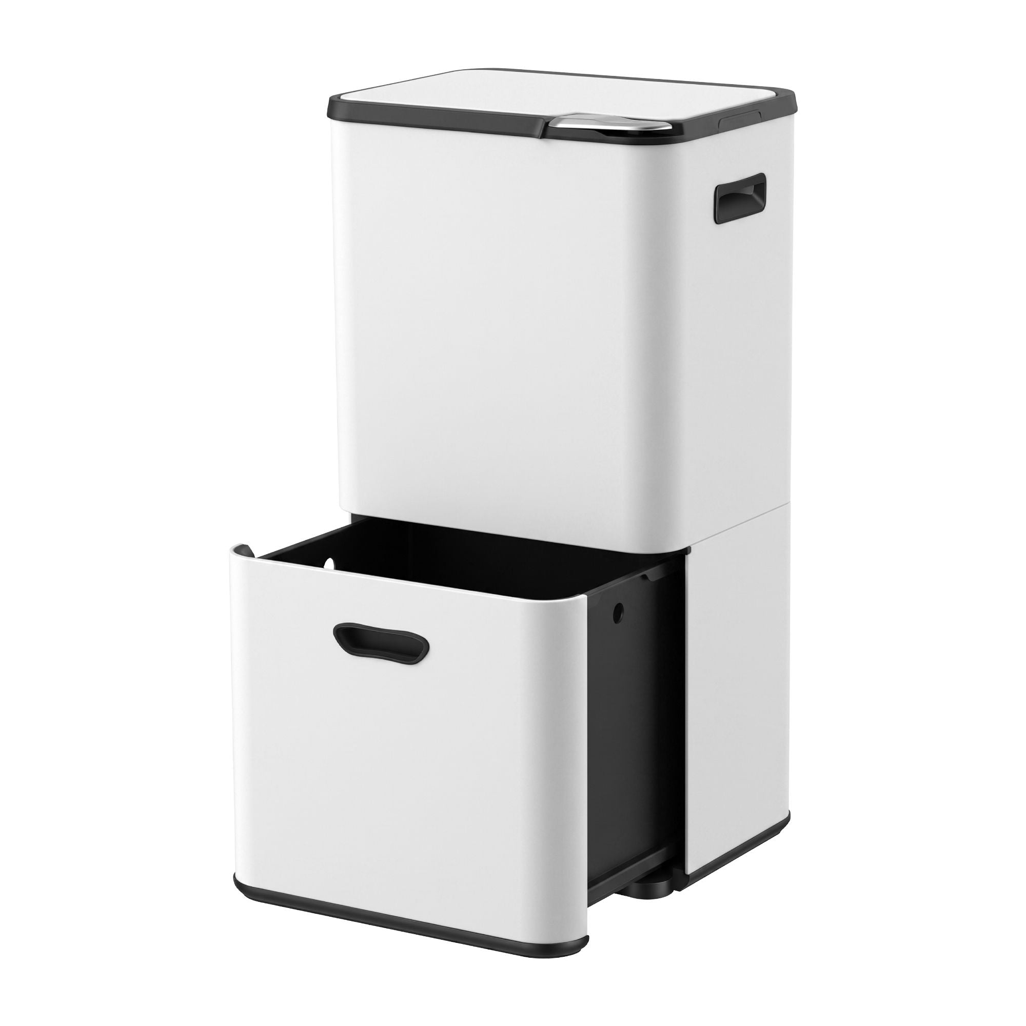 63L 3-Compartment Carbon Steel Rubbish Bin with Split Door - White
