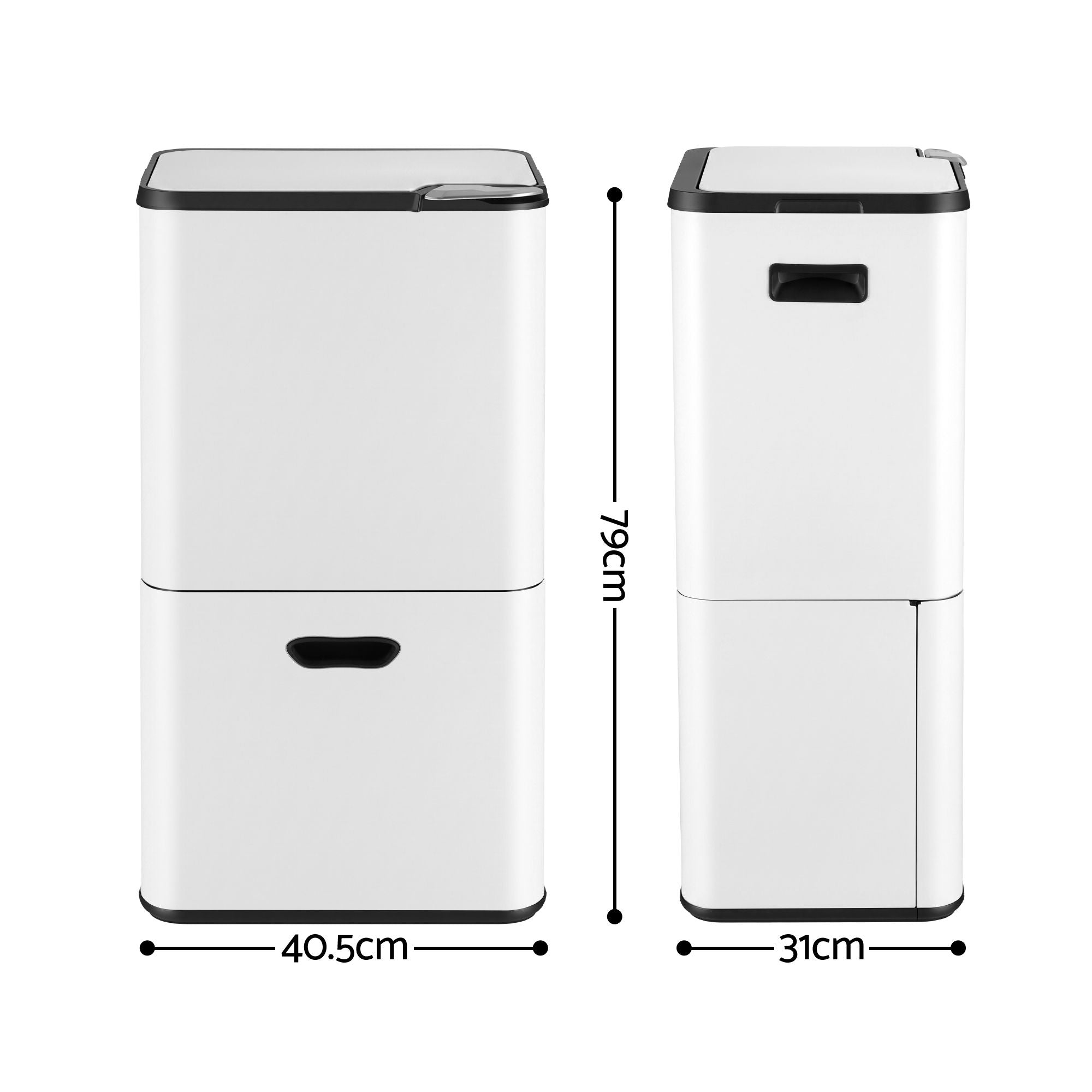 63L 3-Compartment Carbon Steel Rubbish Bin with Split Door - White