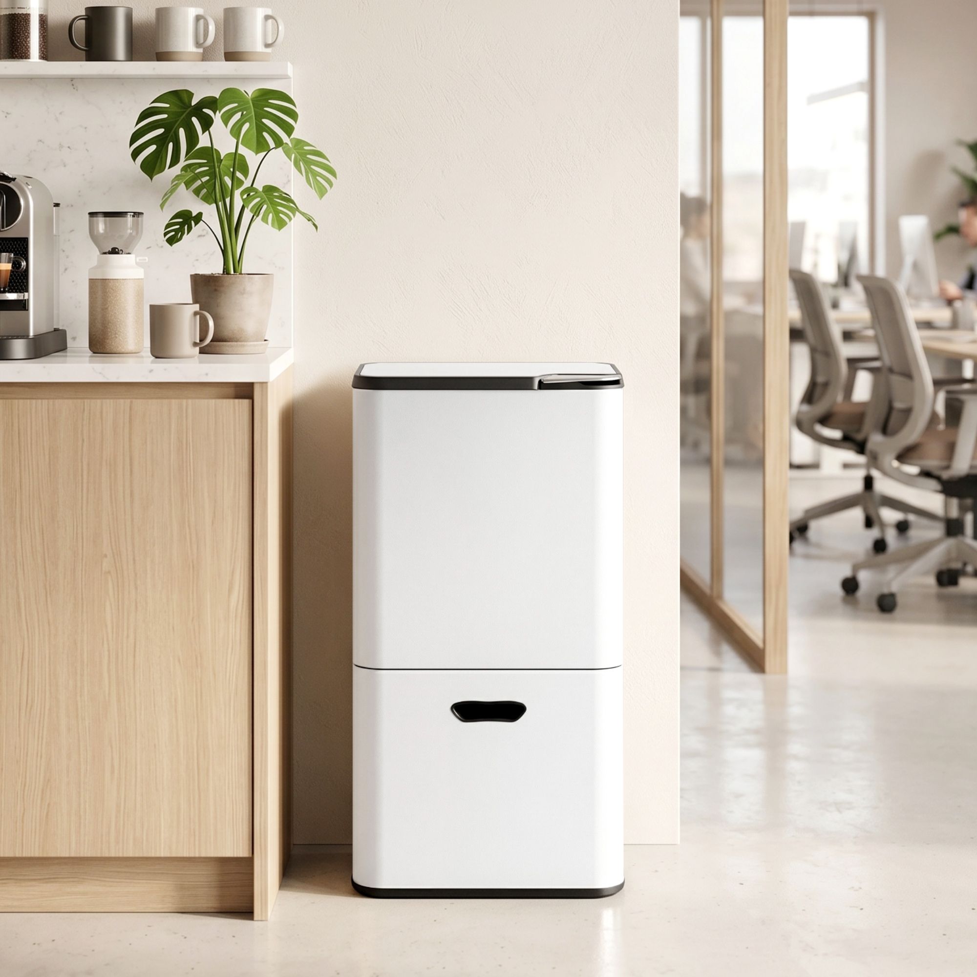 63L 3-Compartment Carbon Steel Rubbish Bin with Split Door - White