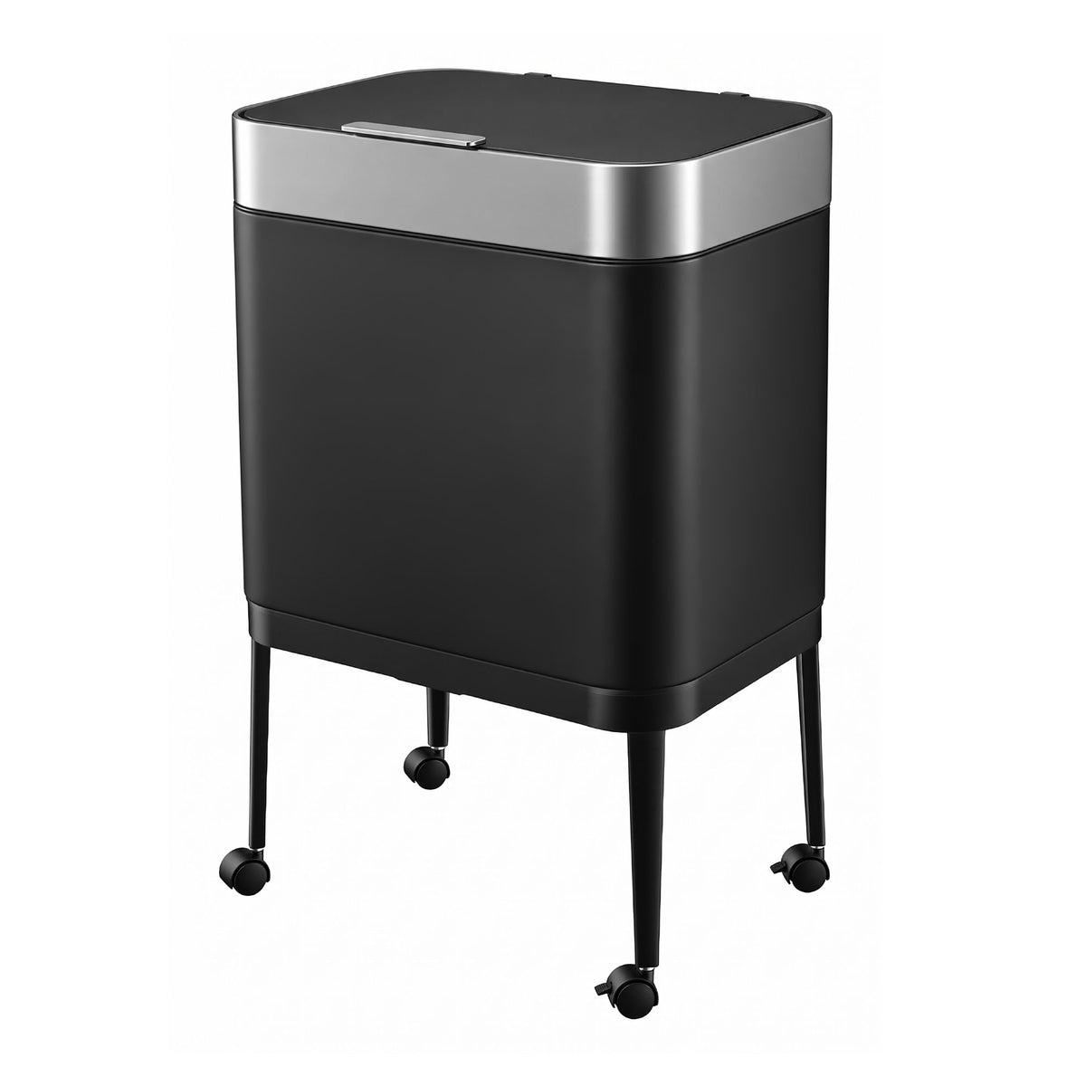 40L Press Top Mobile Kitchen Trash Can with Odour Control - Black Stainless Steel