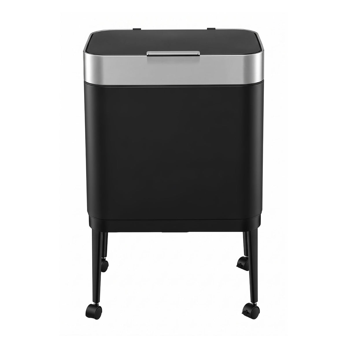 40L Press Top Mobile Kitchen Trash Can with Odour Control - Black Stainless Steel