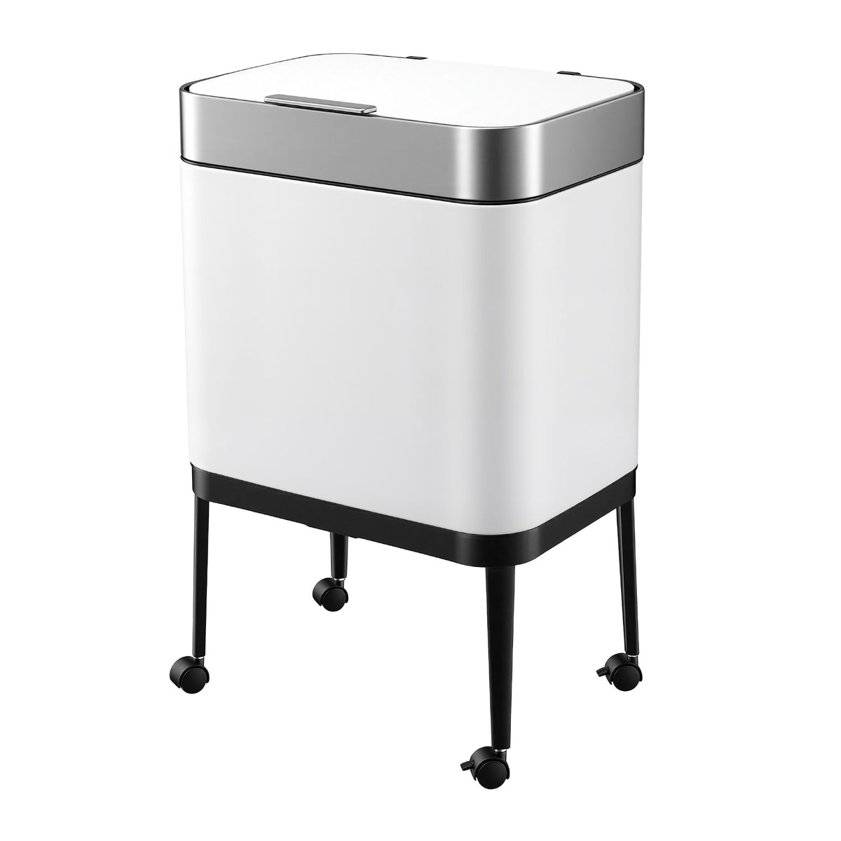 40L Press Top Mobile Kitchen Trash Can Stainless Steel - White