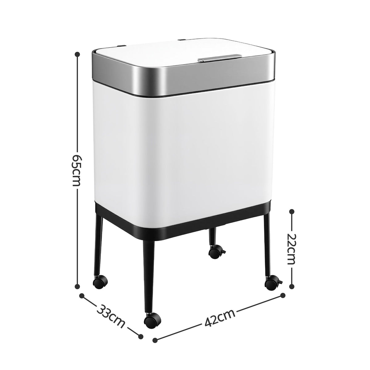 40L Press Top Mobile Kitchen Trash Can Stainless Steel - White