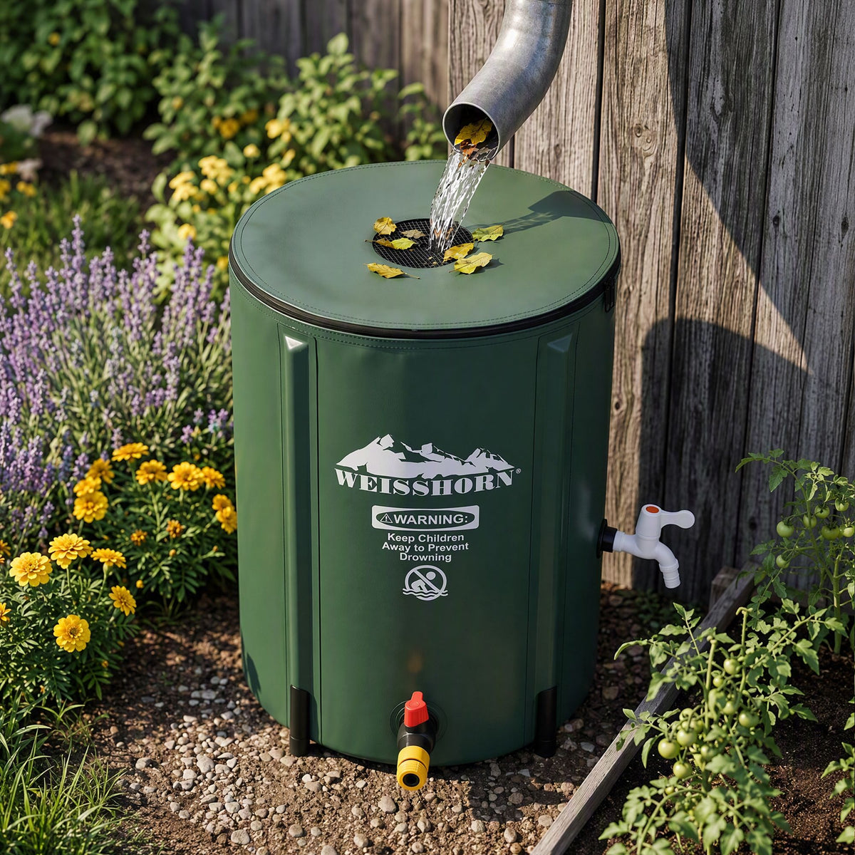50L Collapsible Rain Barrel Water Storage Tank for Garden Irrigation
