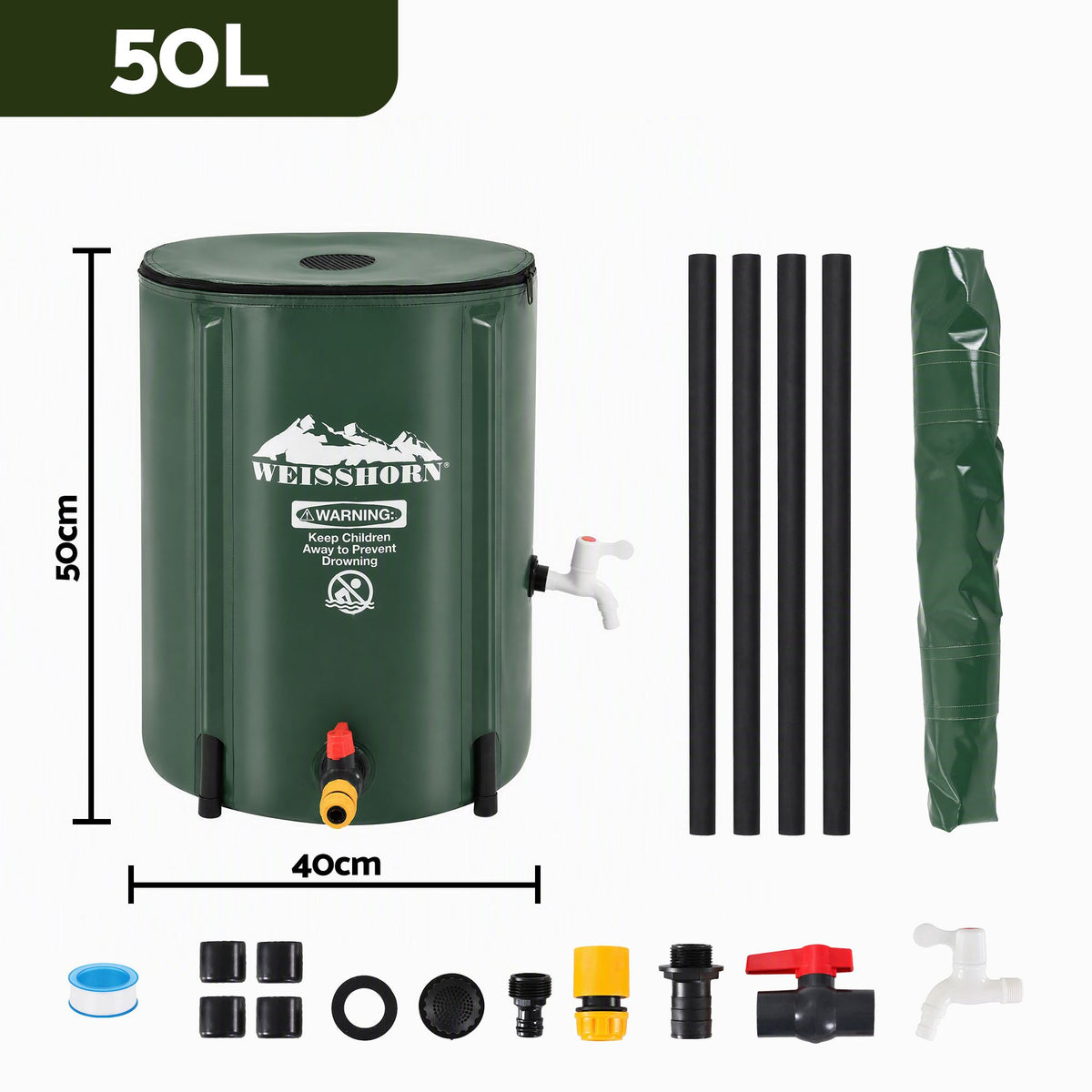50L Collapsible Rain Barrel Water Storage Tank for Garden Irrigation