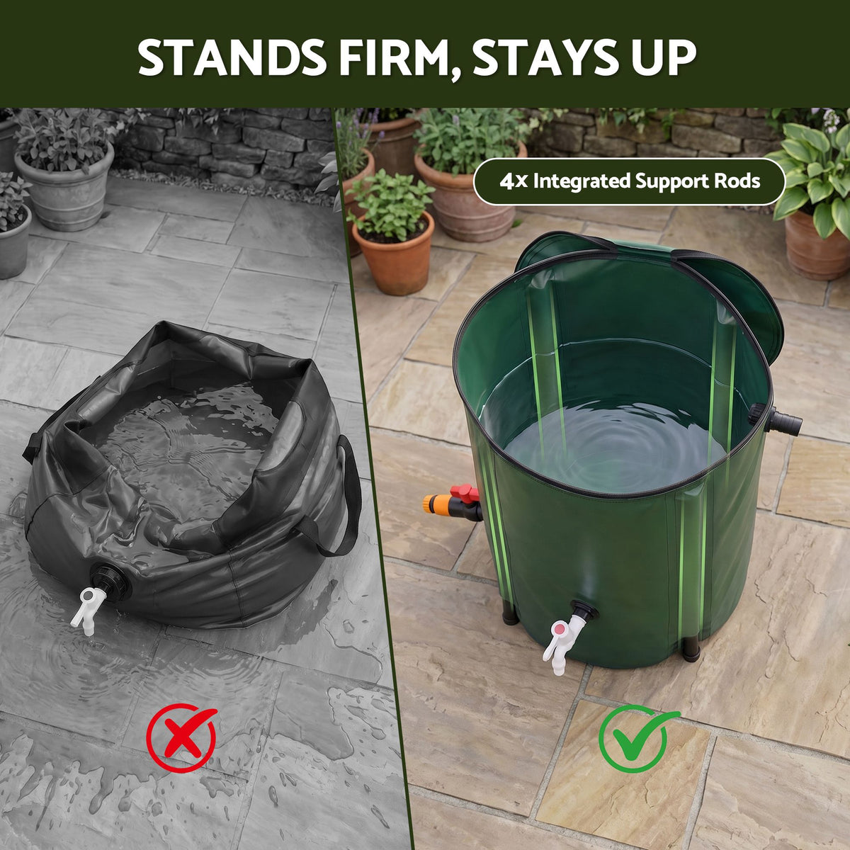 50L Collapsible Rain Barrel Water Storage Tank for Garden Irrigation