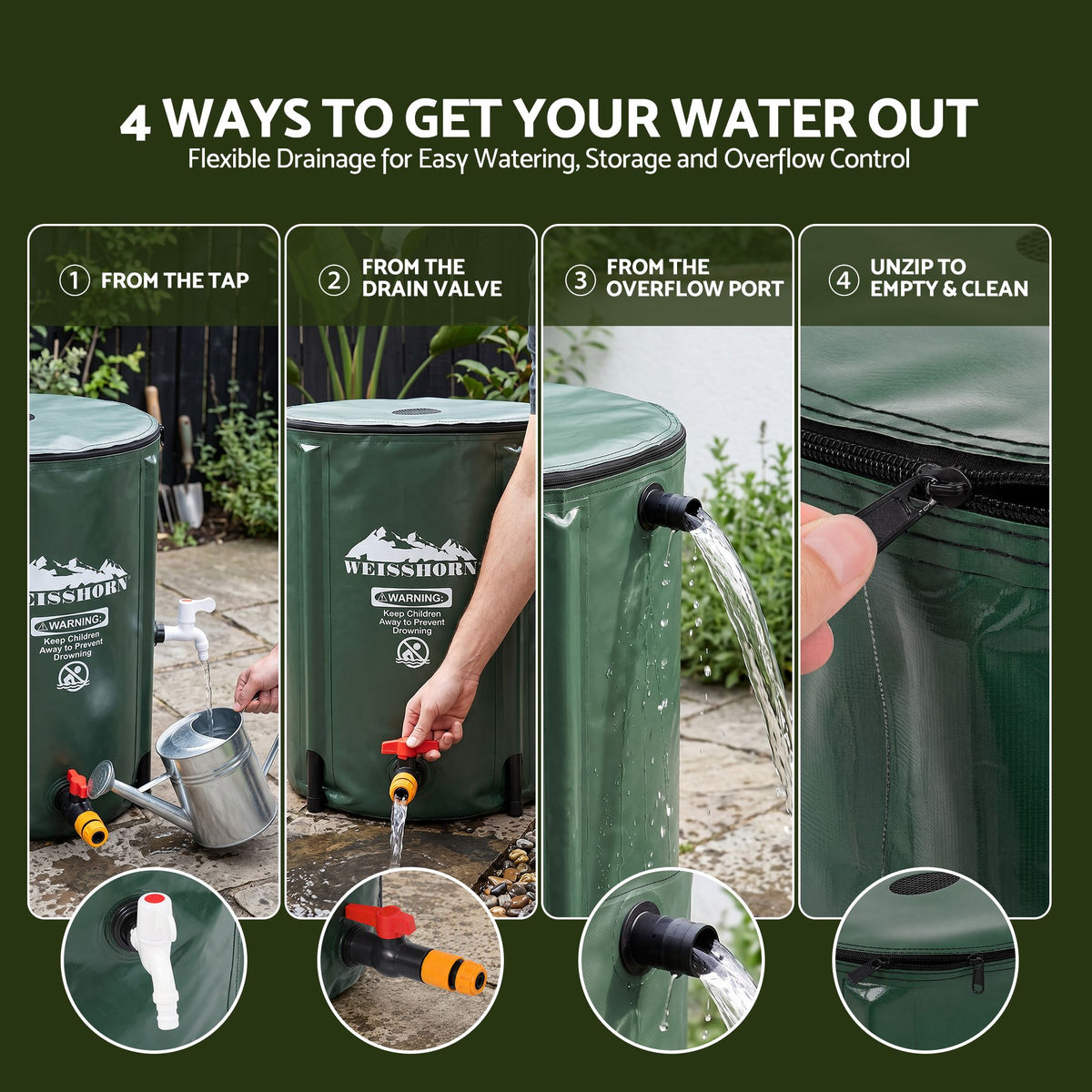 50L Collapsible Rain Barrel Water Storage Tank for Garden Irrigation
