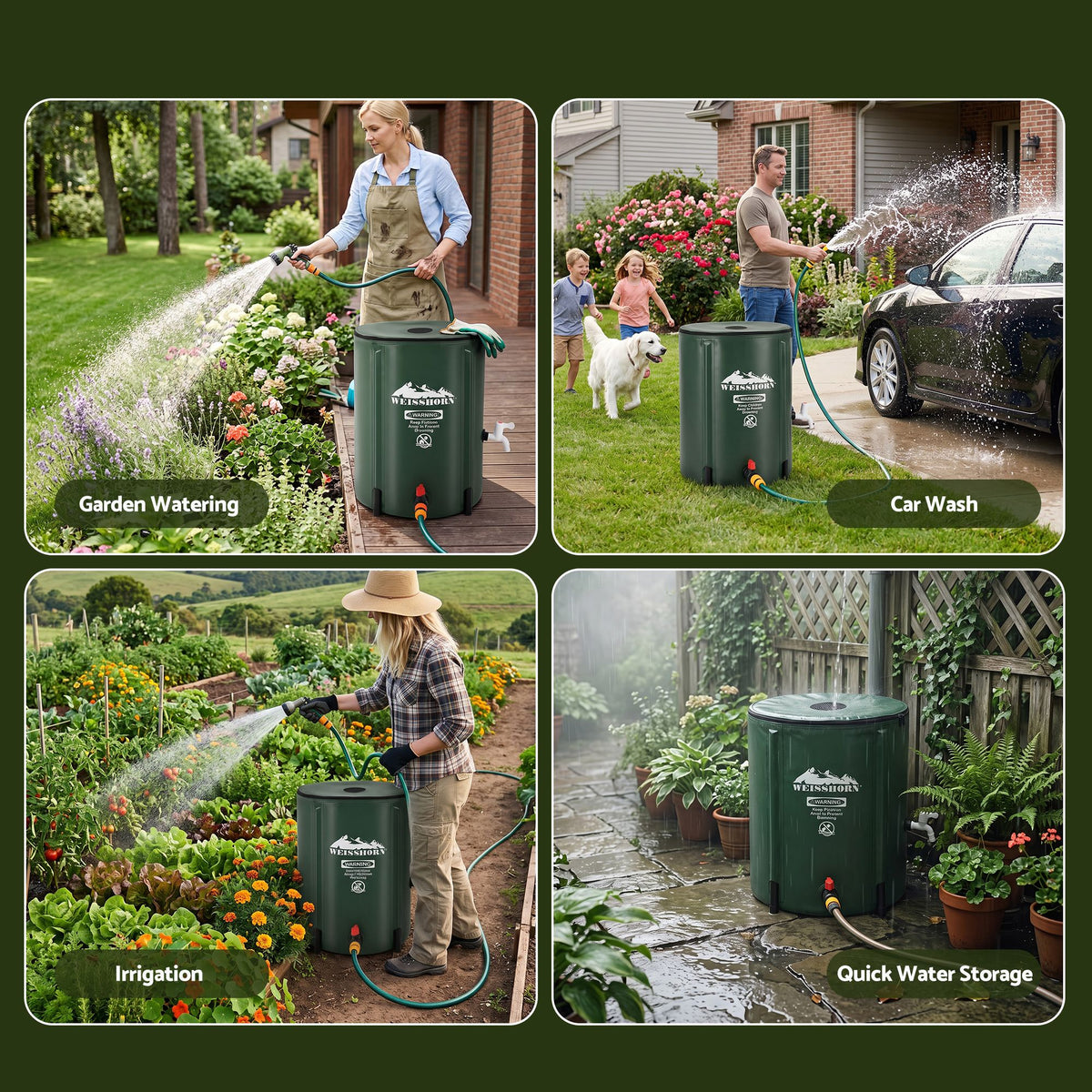 50L Collapsible Rain Barrel Water Storage Tank for Garden Irrigation