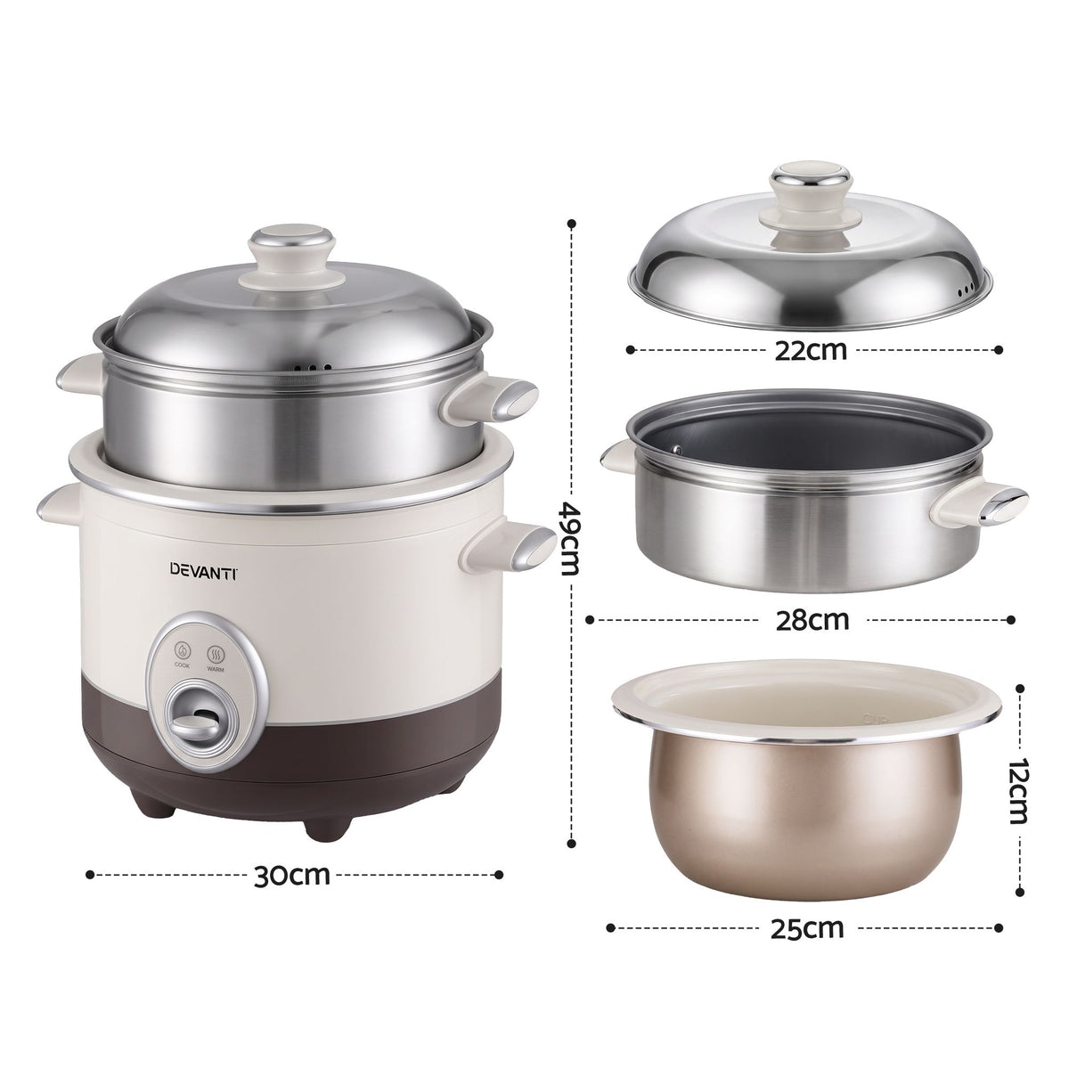 3L Multi Cooker with Steamer and 6 Cup Rice Capacity