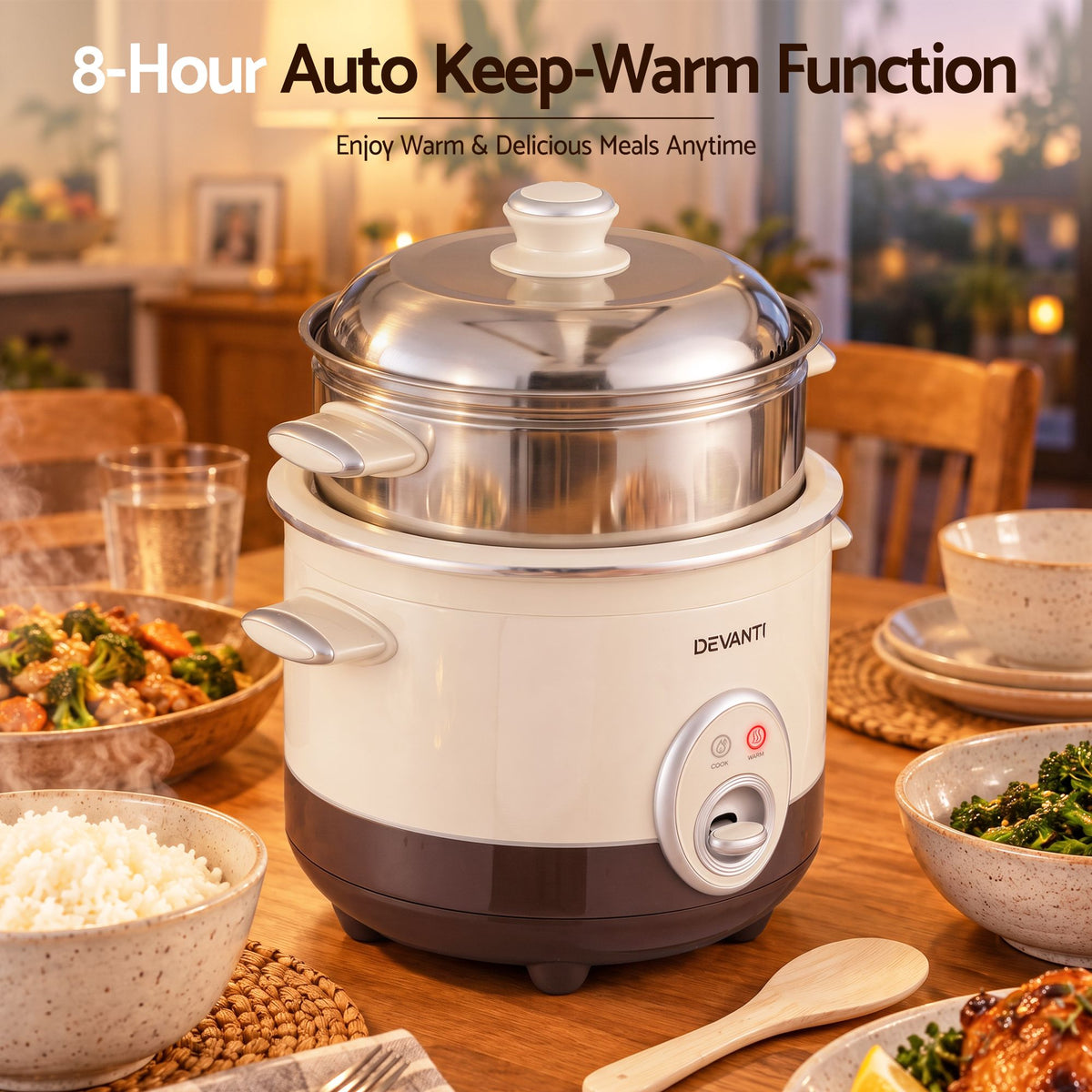 3L Multi Cooker with Steamer and 6 Cup Rice Capacity