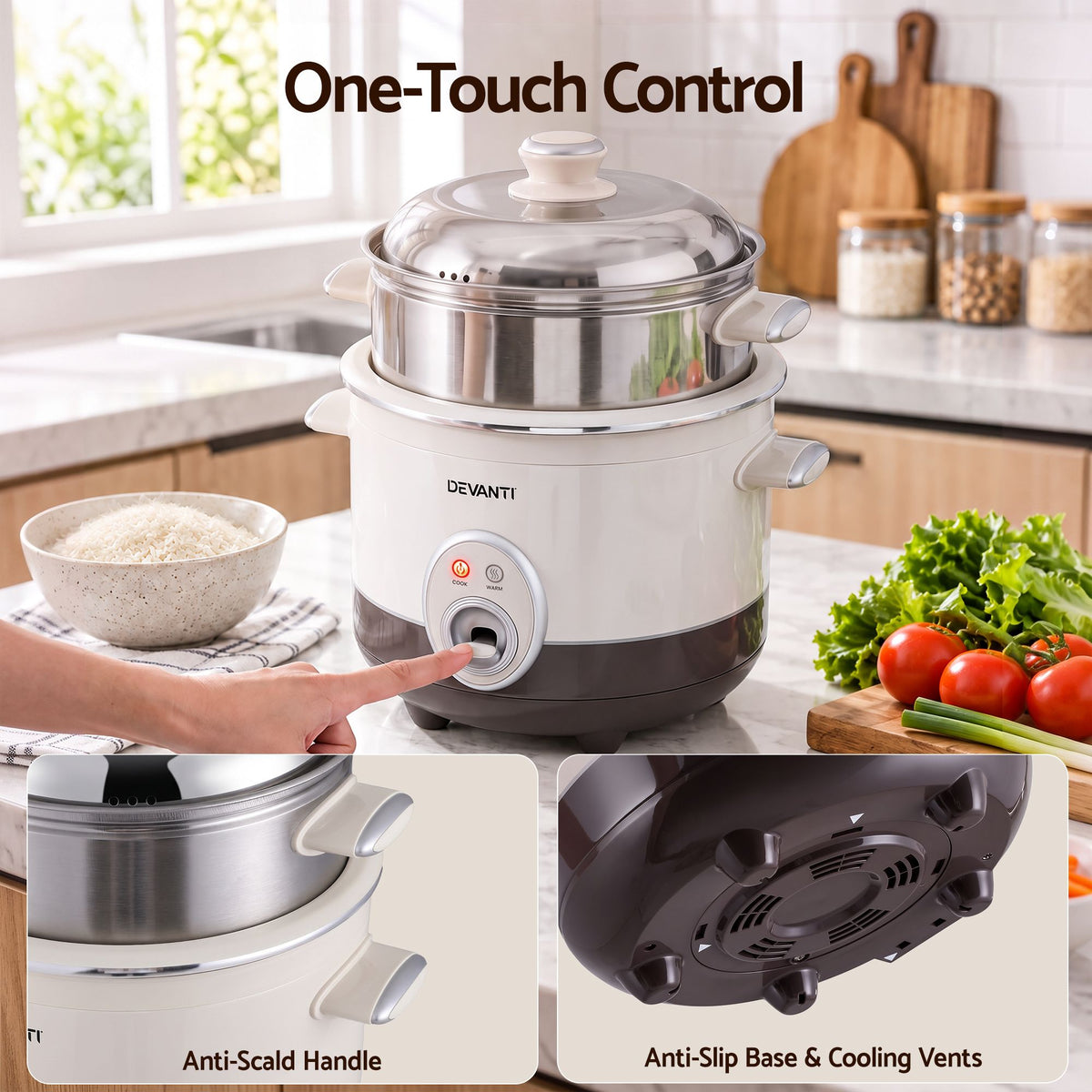 3L Multi Cooker with Steamer and 6 Cup Rice Capacity