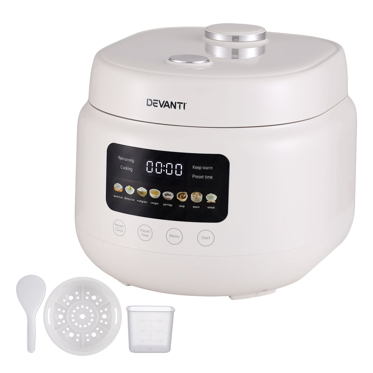 3L 6-Cup 8-in-1 Multi Rice Cooker with 24H Preset - Off-White