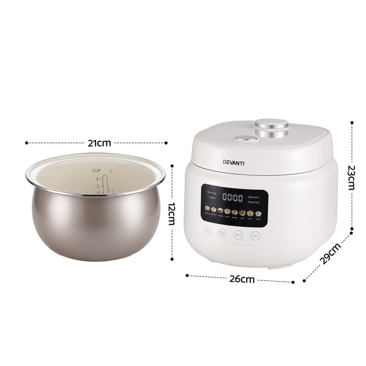 3L 6-Cup 8-in-1 Multi Rice Cooker with 24H Preset - Off-White