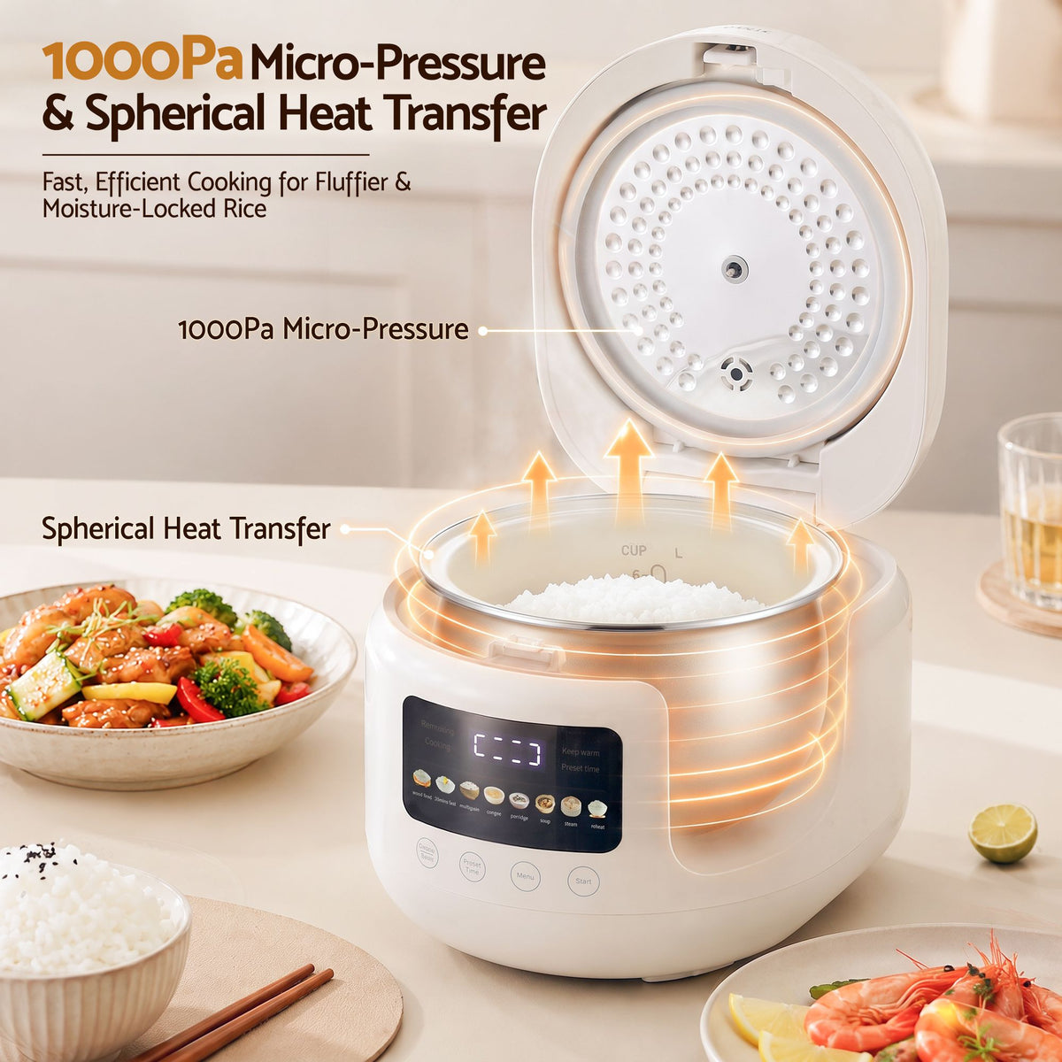 3L 6-Cup 8-in-1 Multi Rice Cooker with 24H Preset - Off-White