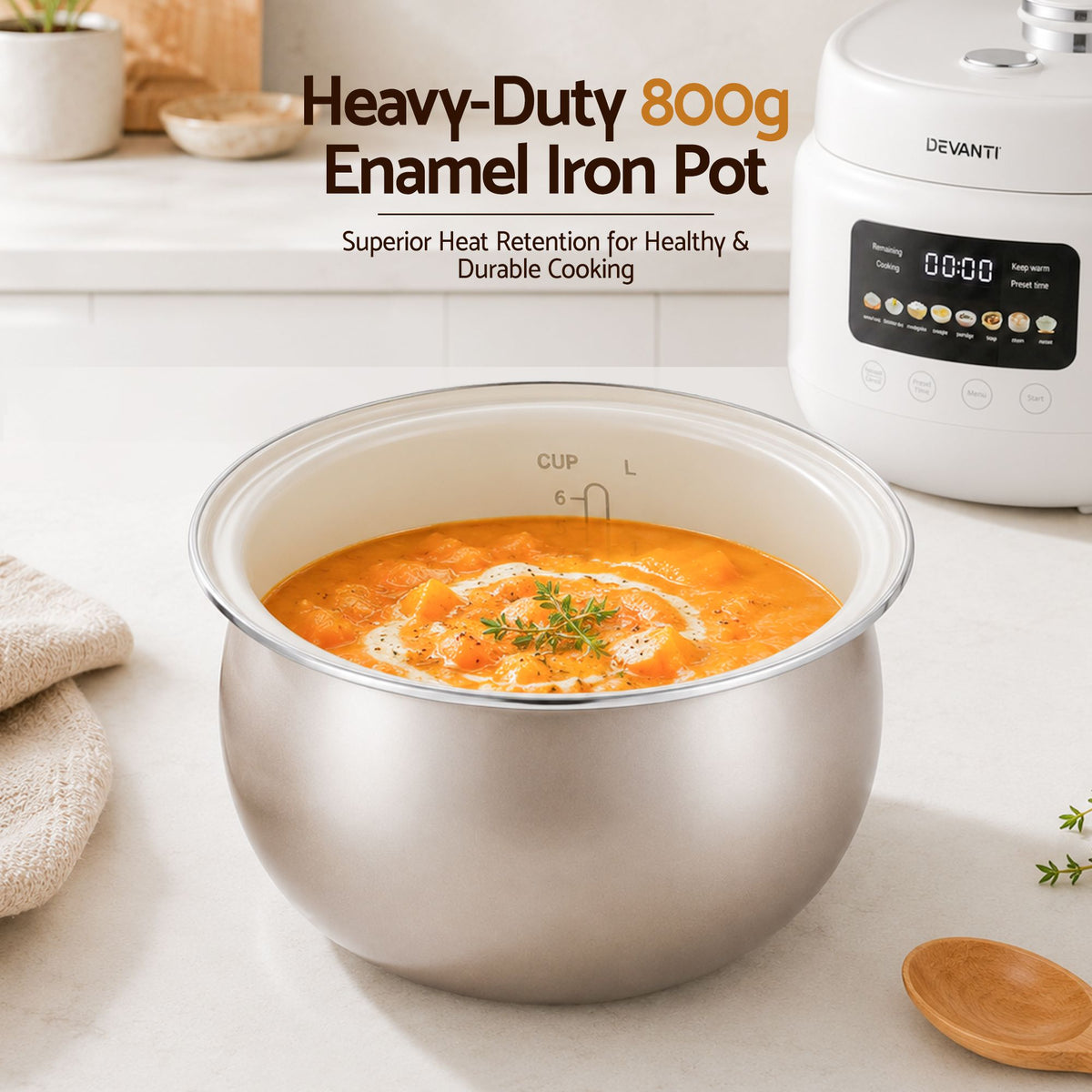 3L 6-Cup 8-in-1 Multi Rice Cooker with 24H Preset - Off-White