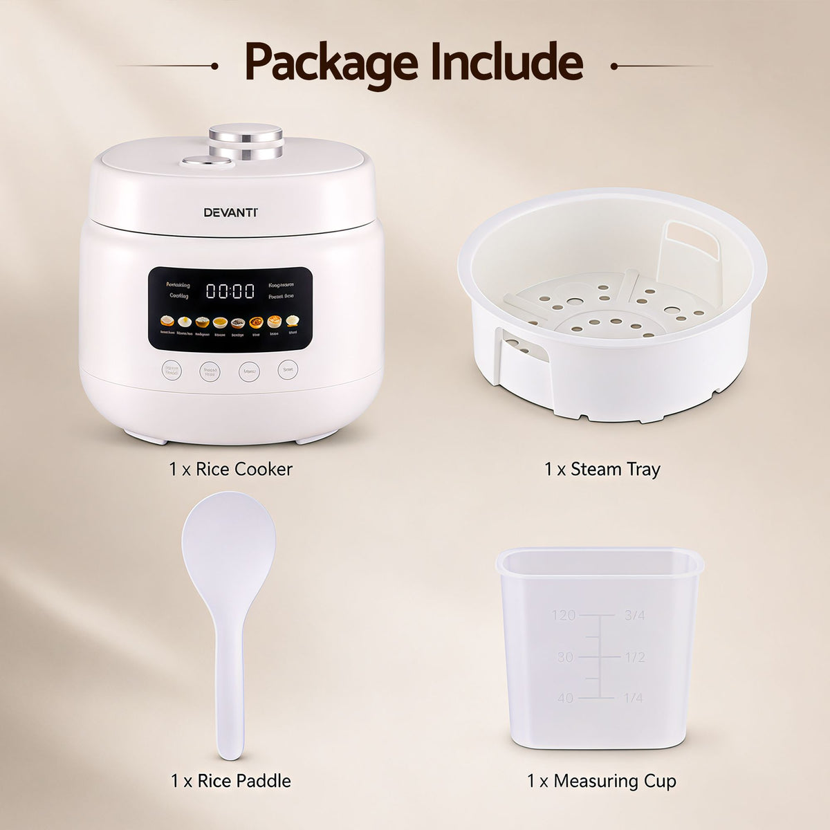 3L 6-Cup 8-in-1 Multi Rice Cooker with 24H Preset - Off-White