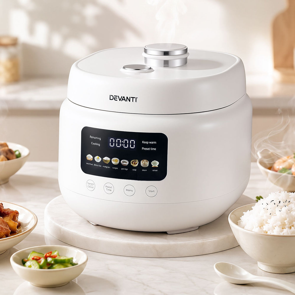 3L 6-Cup 8-in-1 Multi Rice Cooker with 24H Preset - Off-White