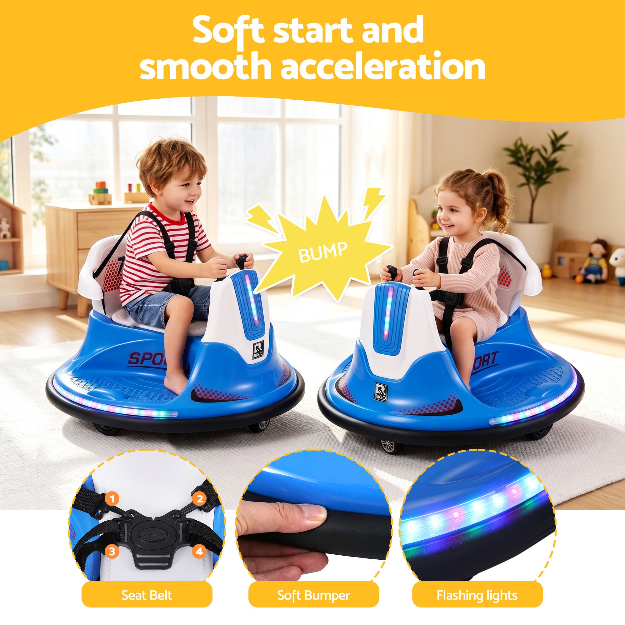 Rigo Ride on Cars Kids Bumper 12V Ride on Toy Toddler Remote Control Blue