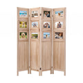 Room Divider 4 Panel Folding Privacy Screen Partition Rotatable Photo Frame Picture Collage Display Solid Wood Natural