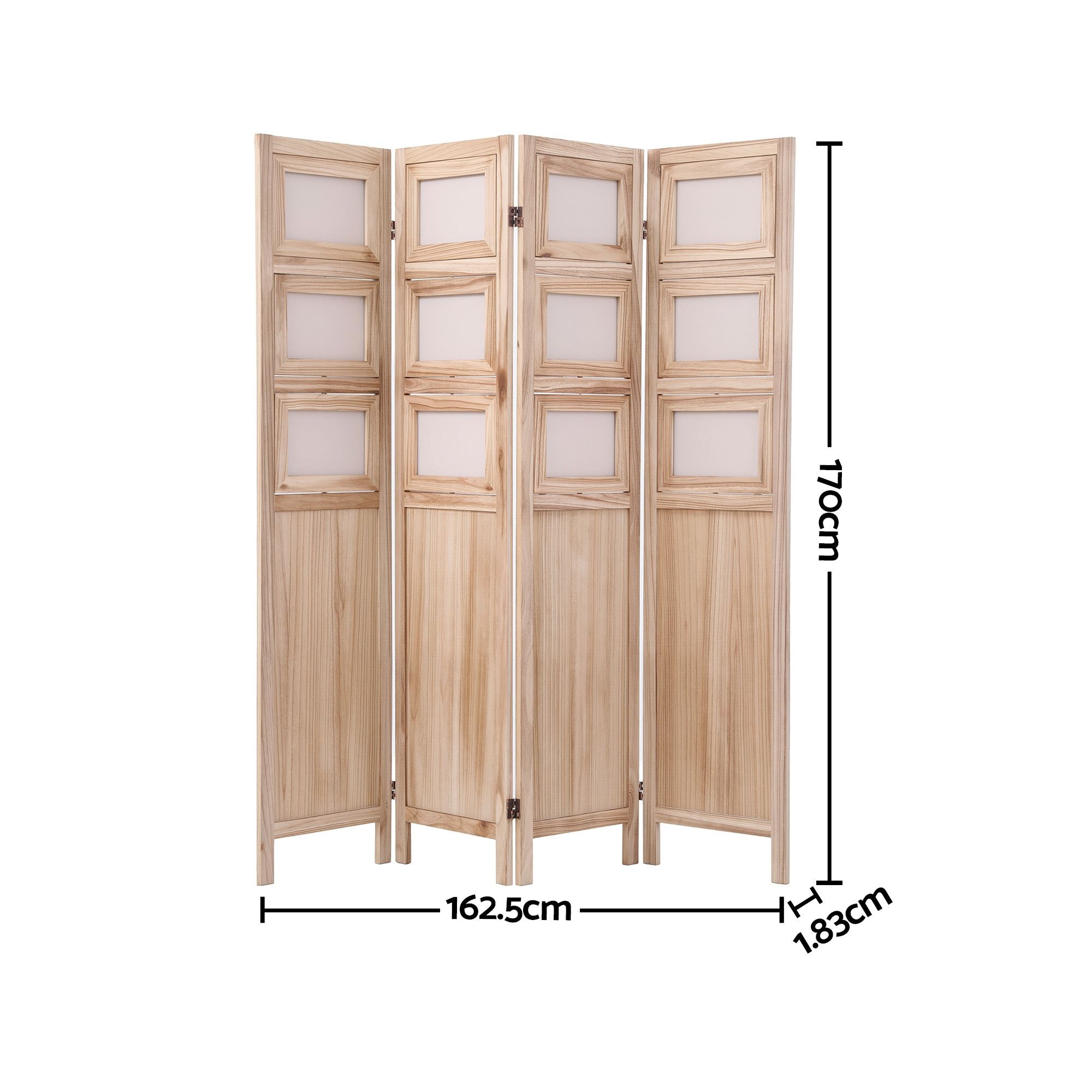 Room Divider 4 Panel Folding Privacy Screen Partition Rotatable Photo Frame Picture Collage Display Solid Wood Natural